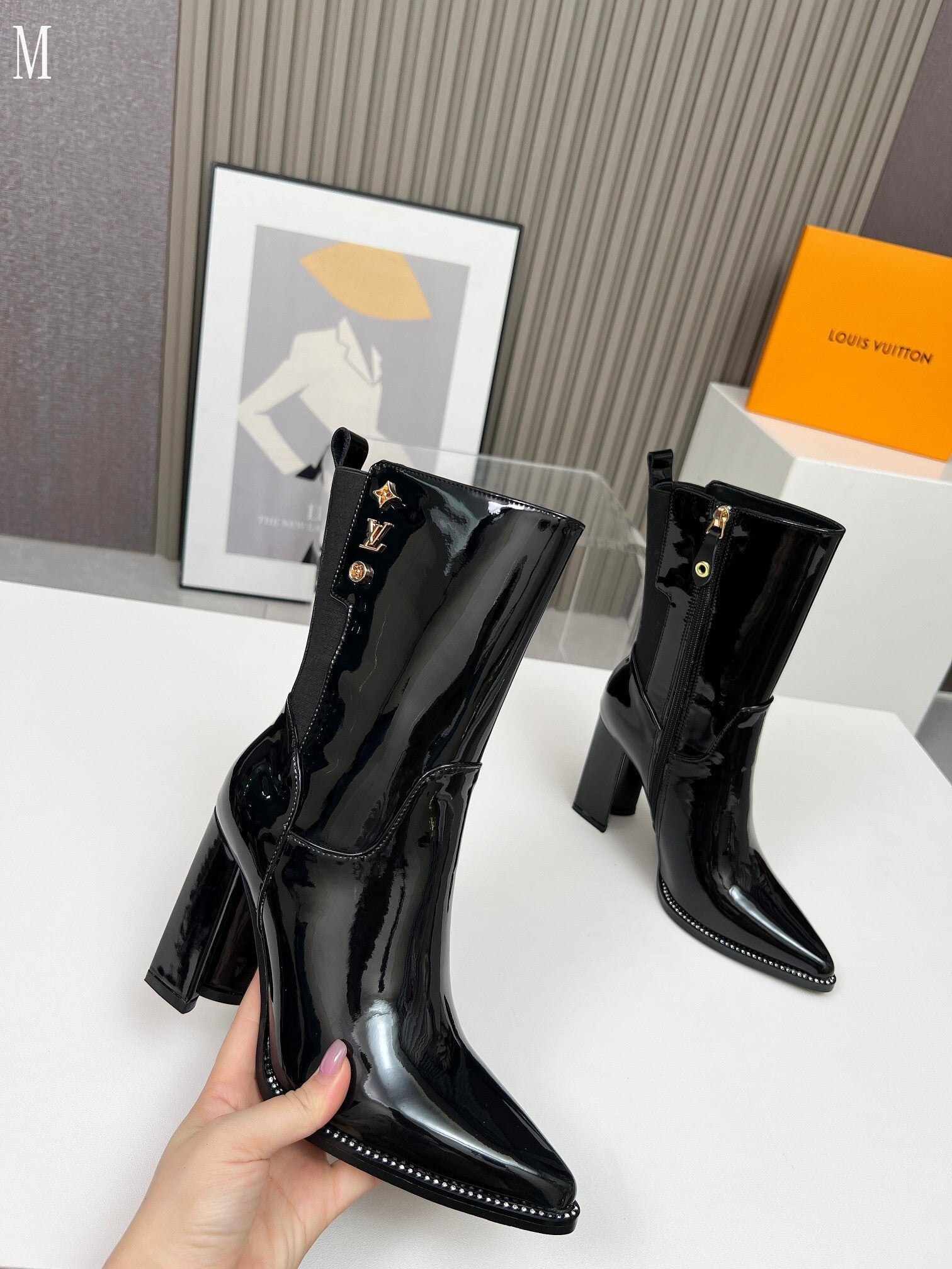Smooth Leather Mid-Calf Ankle Boots