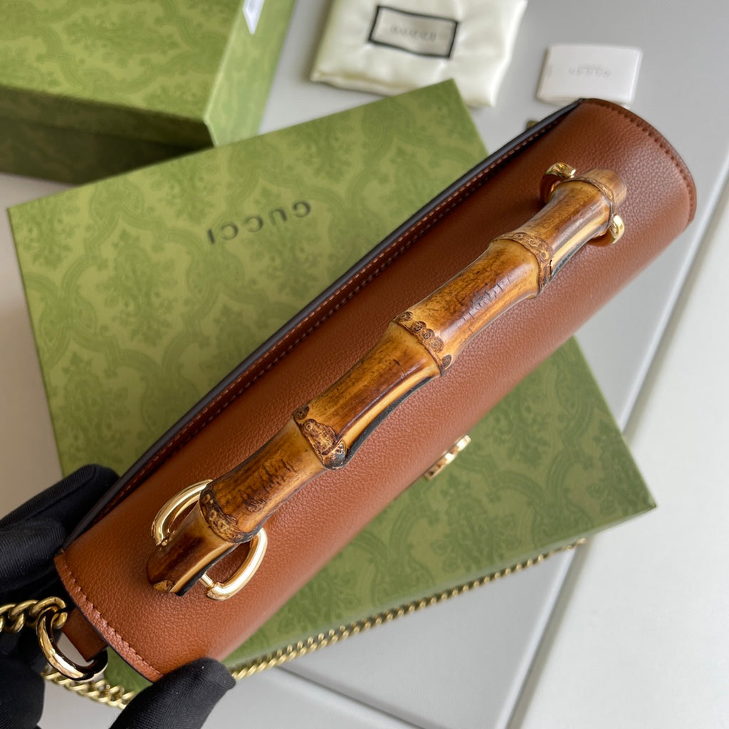 Bamboo Handle Leather Wallet with Chain