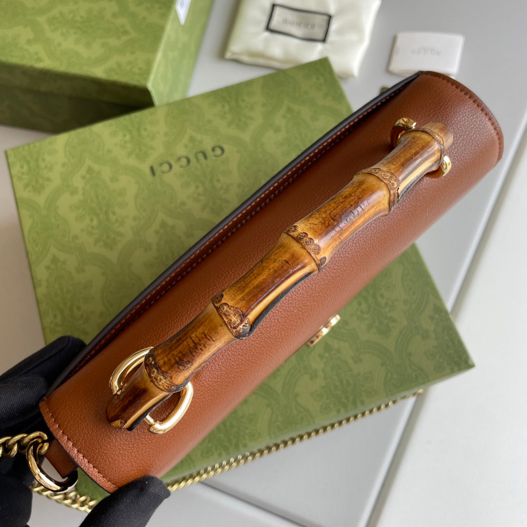 Bamboo Handle Leather Wallet with Chain