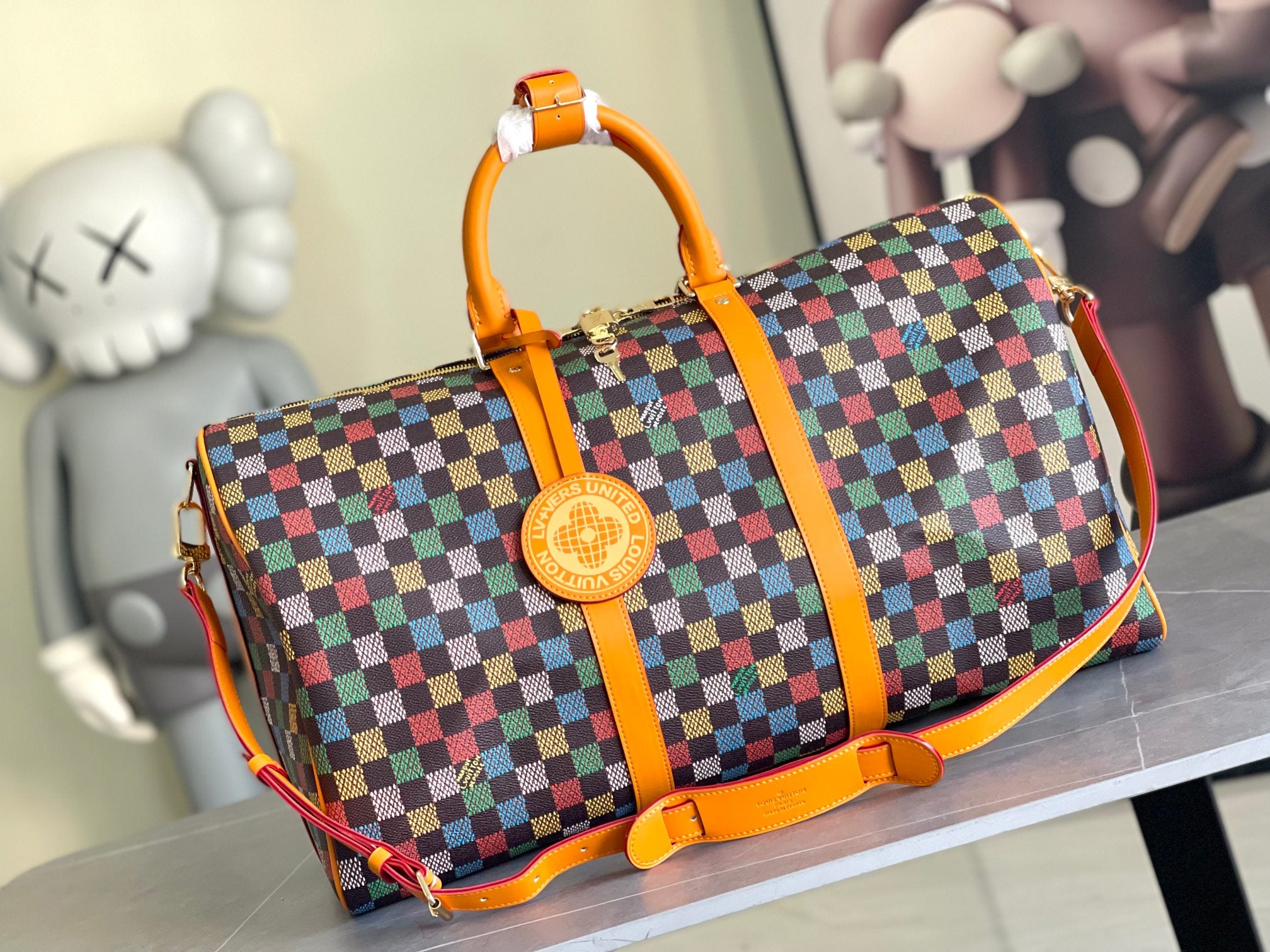 Keepall Bandoulière 50 – Multicolor Damier Canvas with Leather Trim