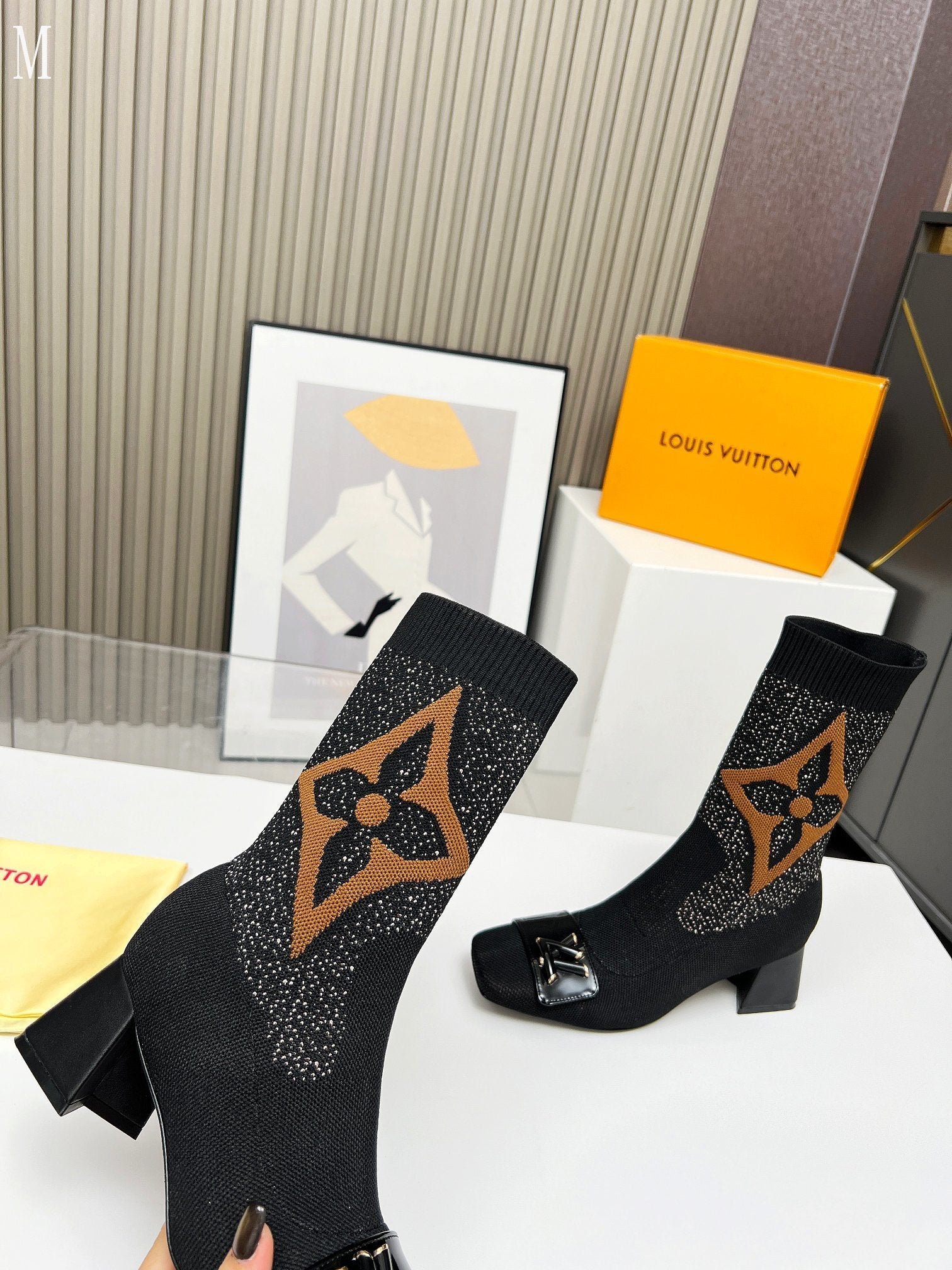 Monogram Knit Sock Ankle Boots