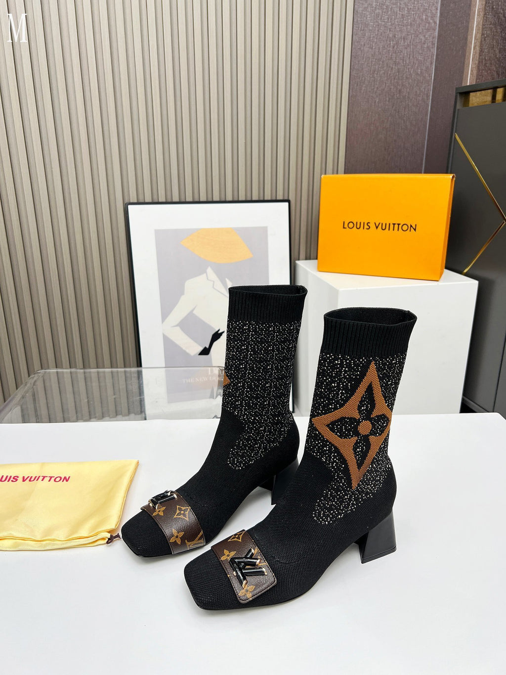 Monogram Knit Sock Ankle Boots