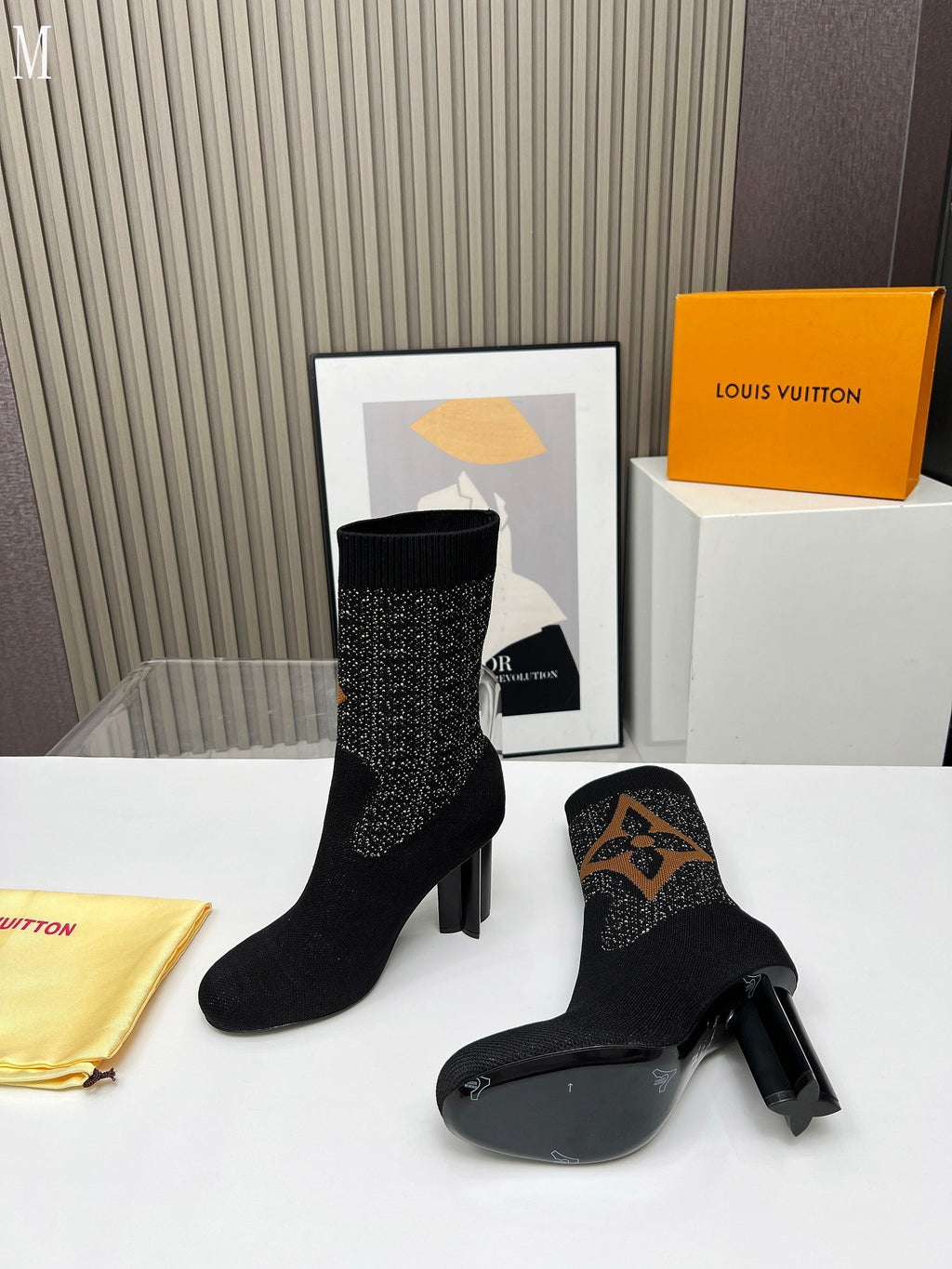 Monogram Knit Block Heel Boots