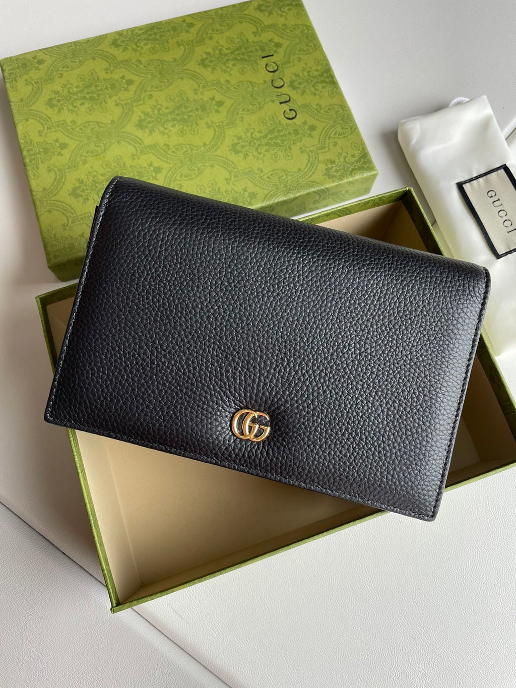 GG Marmont Pebbled Leather Wallet on Chain