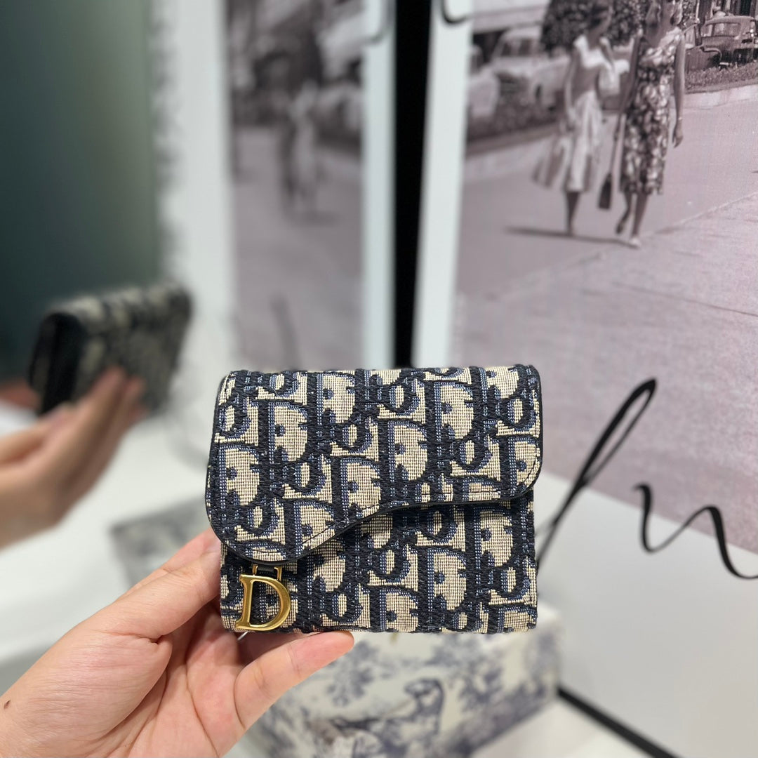 Oblique Lotus Wallet with Asymmetrical Flap & Gold "D" Charm