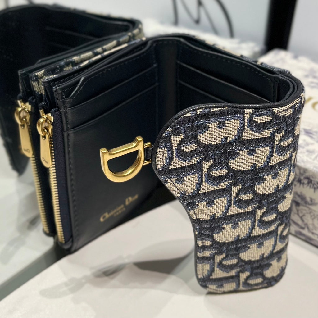 Oblique Lotus Wallet with Asymmetrical Flap & Gold "D" Charm