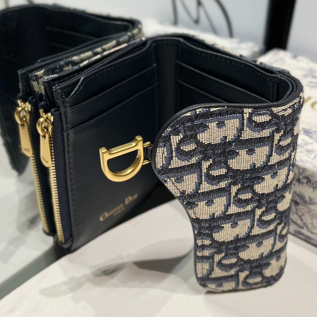 Oblique Lotus Wallet with Asymmetrical Flap & Gold "D" Charm