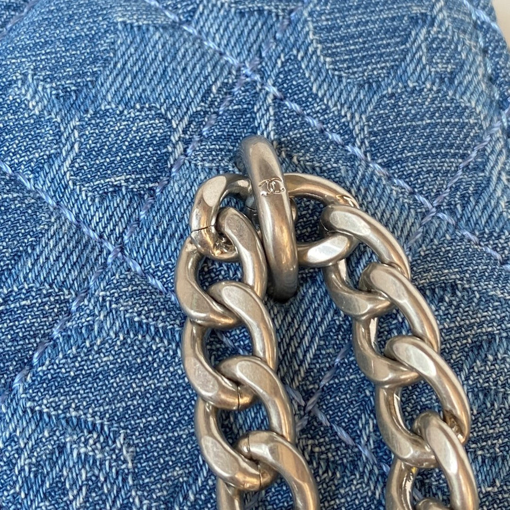 Denim Quilted Heart Charm Mini Shoulder Bag