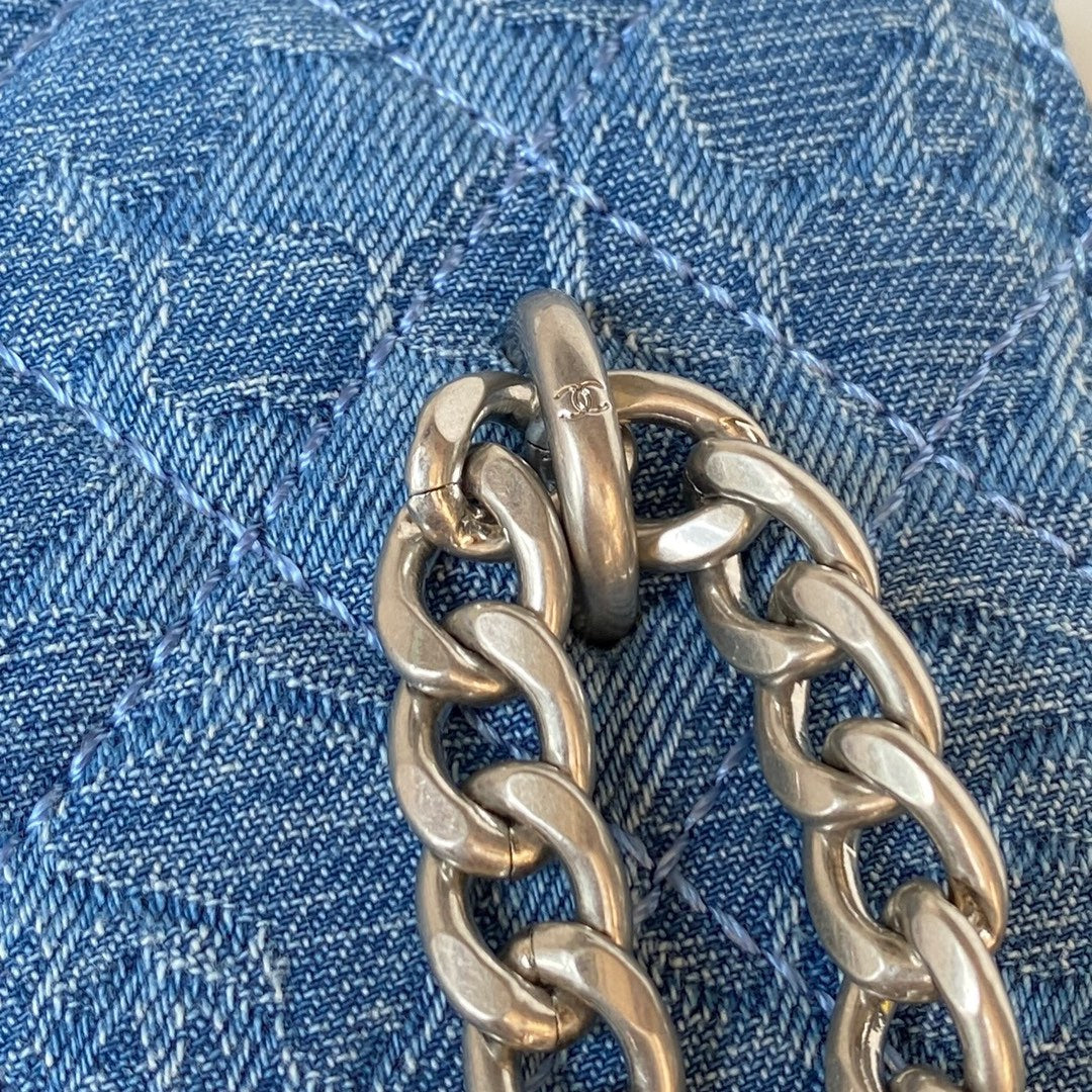 Denim Quilted Heart Charm Mini Shoulder Bag