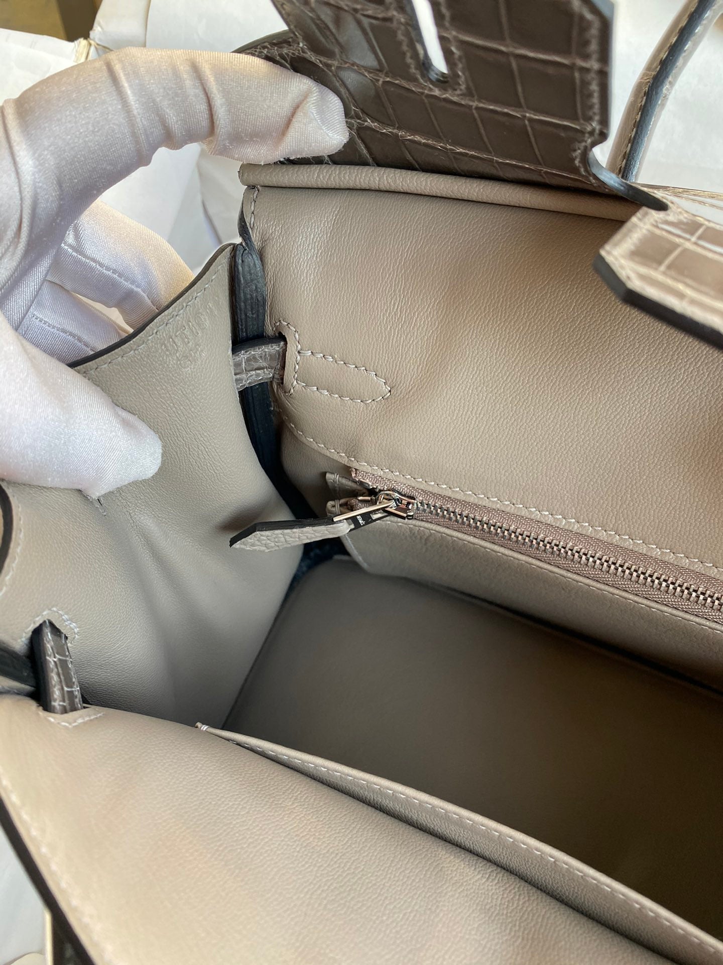 Birkin 25 Togo Leather & Crocodile Leather Bag