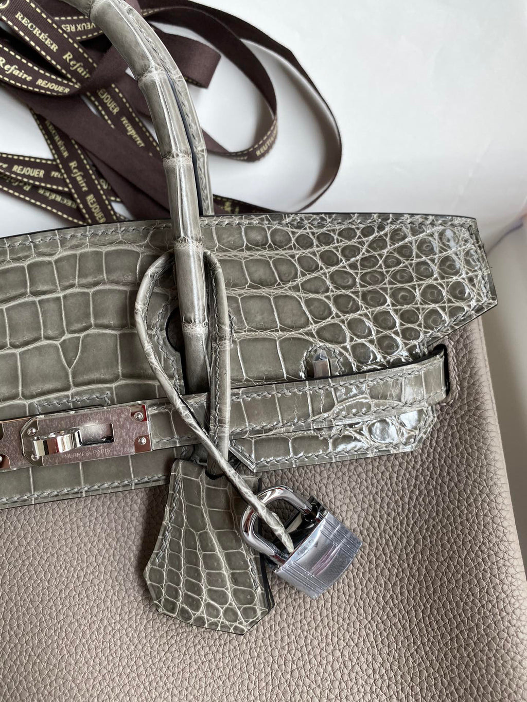 Birkin 25 Togo Leather & Crocodile Leather Bag