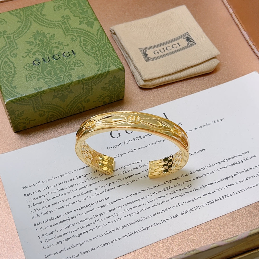 Vintage Gold Engraved Cuff Bracelet