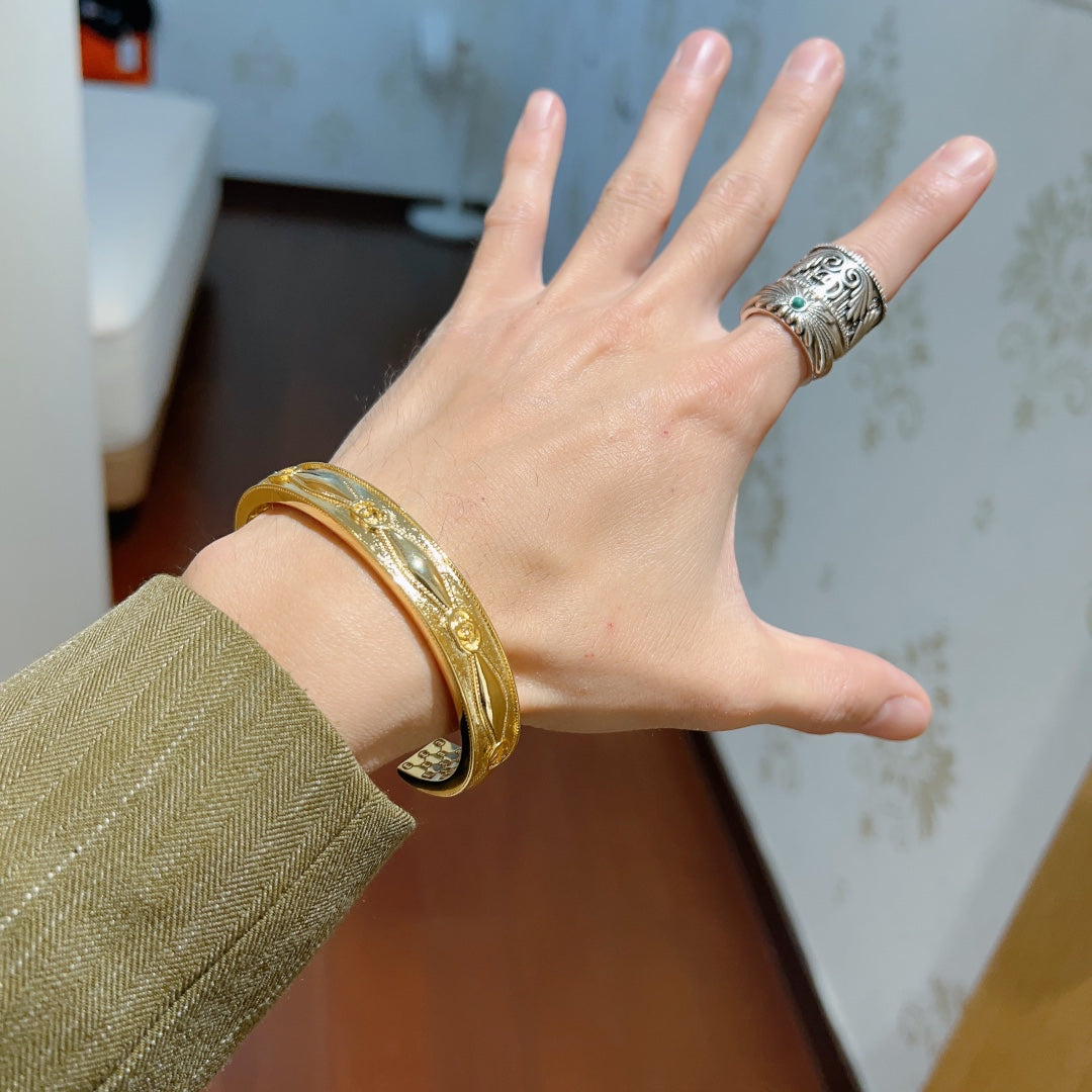 Vintage Gold Engraved Cuff Bracelet