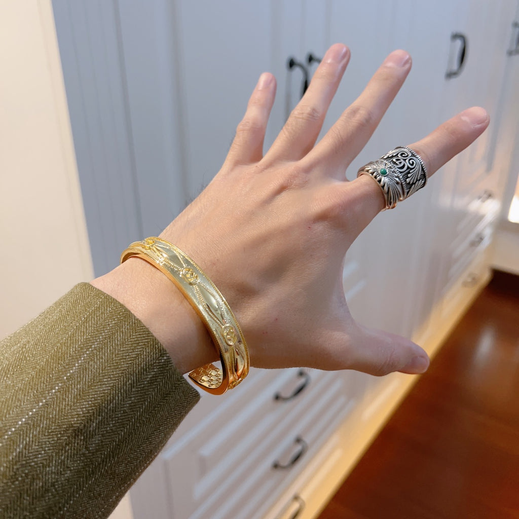 Vintage Gold Engraved Cuff Bracelet