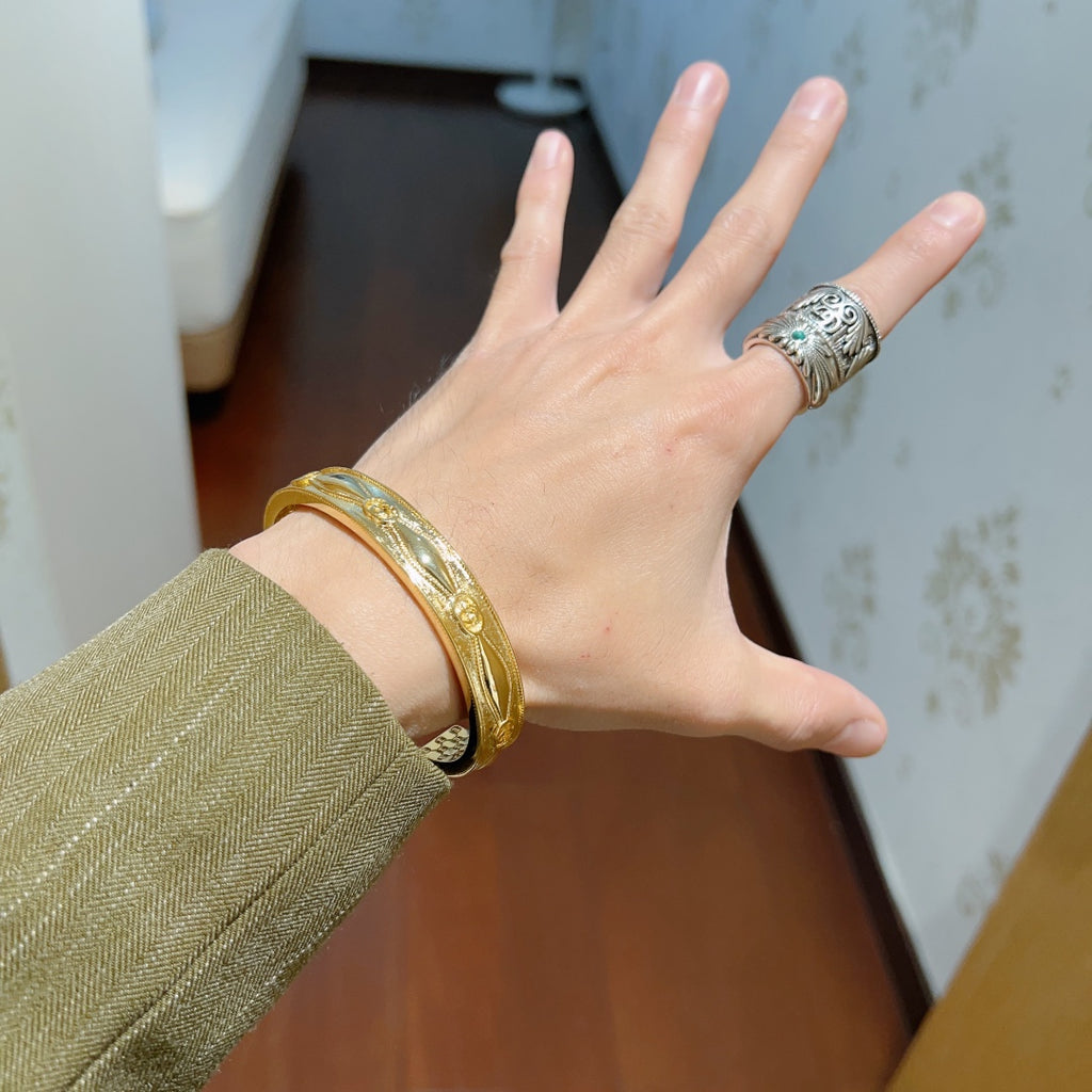 Vintage Gold Engraved Cuff Bracelet