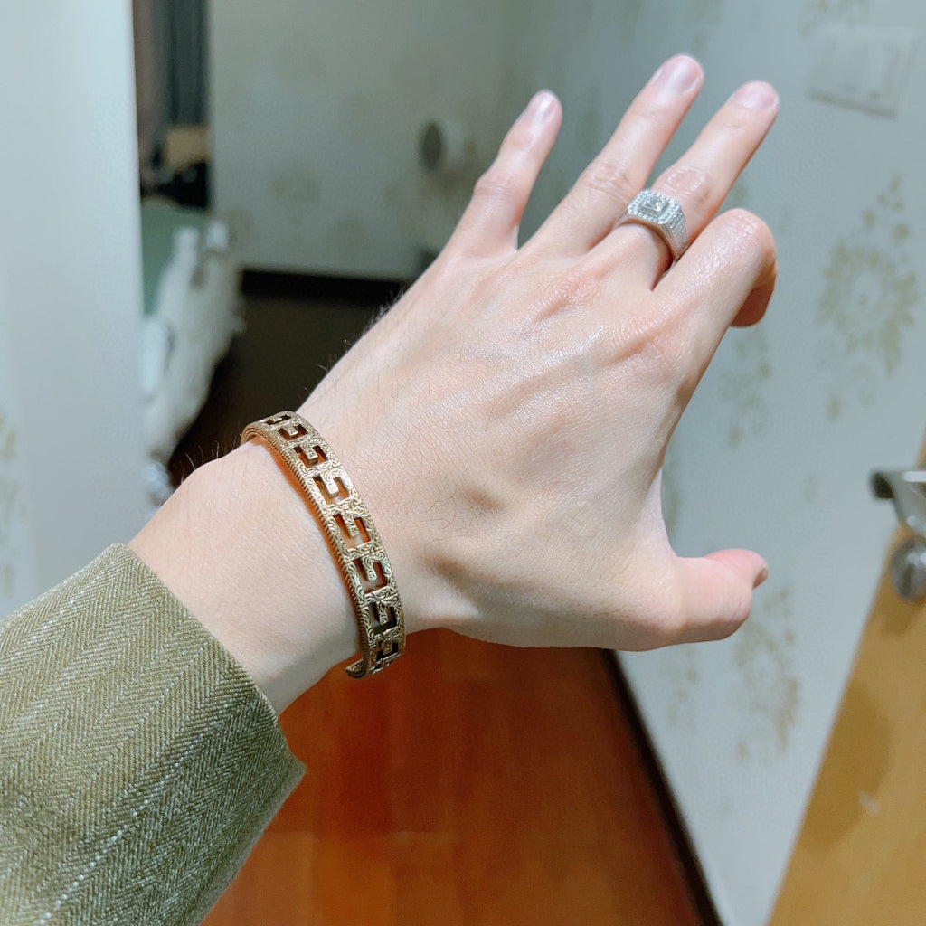 Antique Gold Open Cuff Bracelet with Engraved Double G Motif