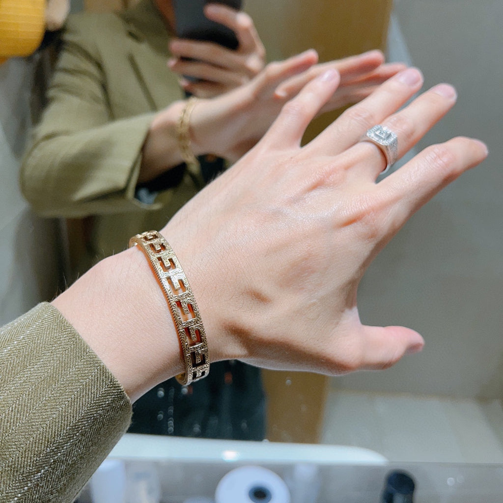 Antique Gold Open Cuff Bracelet with Engraved Double G Motif