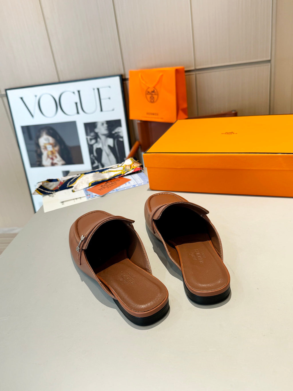 Groupie Square-Toe H-Buckle Slingback Mules – Calfskin Leather – 5 cm Heel