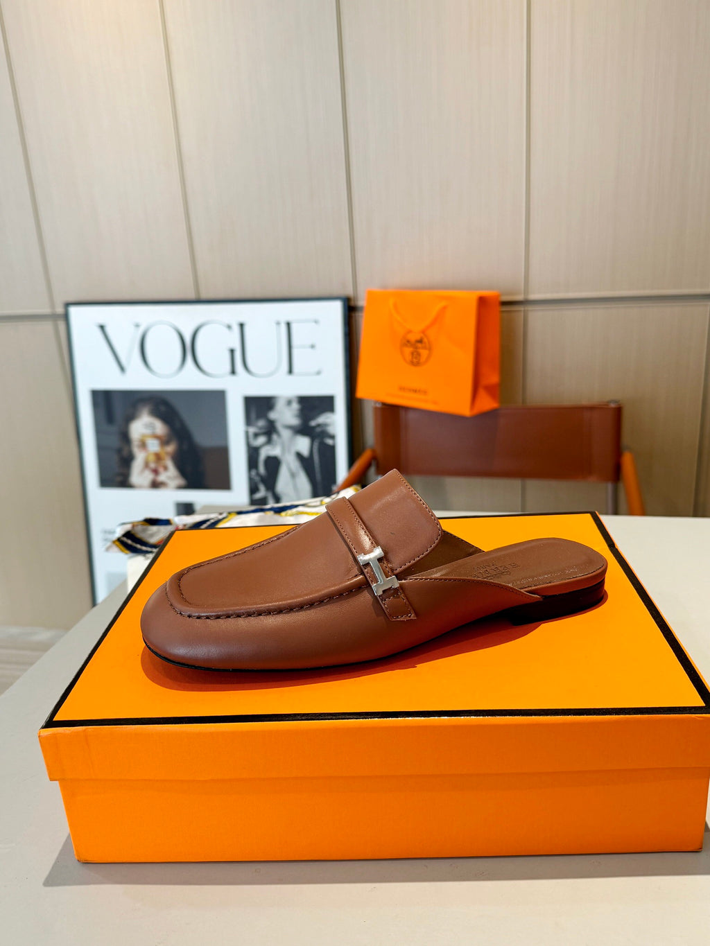 Groupie Square-Toe H-Buckle Slingback Mules – Calfskin Leather – 5 cm Heel