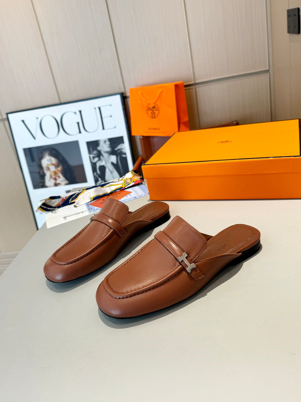 Groupie Square-Toe H-Buckle Slingback Mules – Calfskin Leather – 5 cm Heel