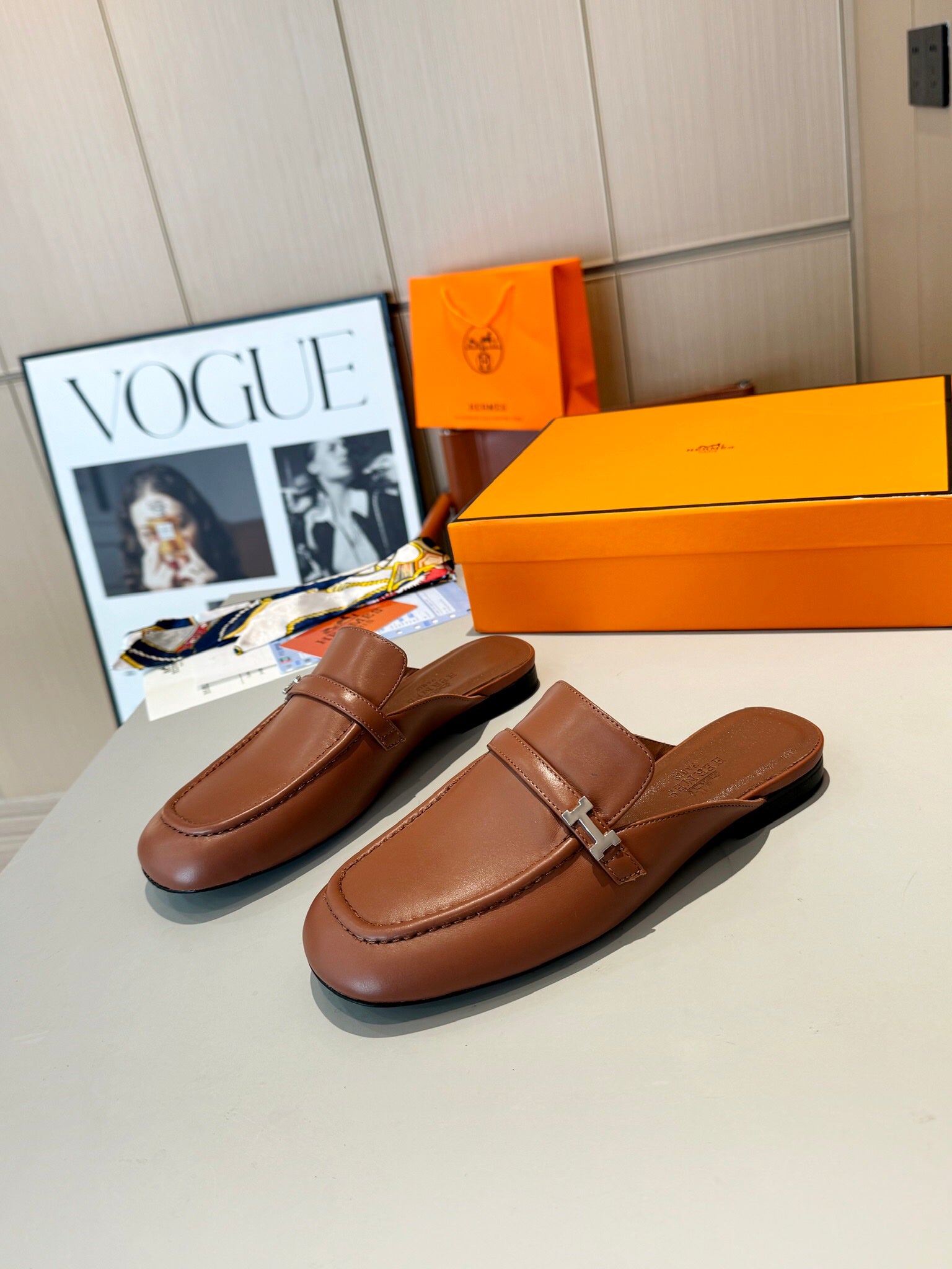 Groupie Square-Toe H-Buckle Slingback Mules – Calfskin Leather – 5 cm Heel