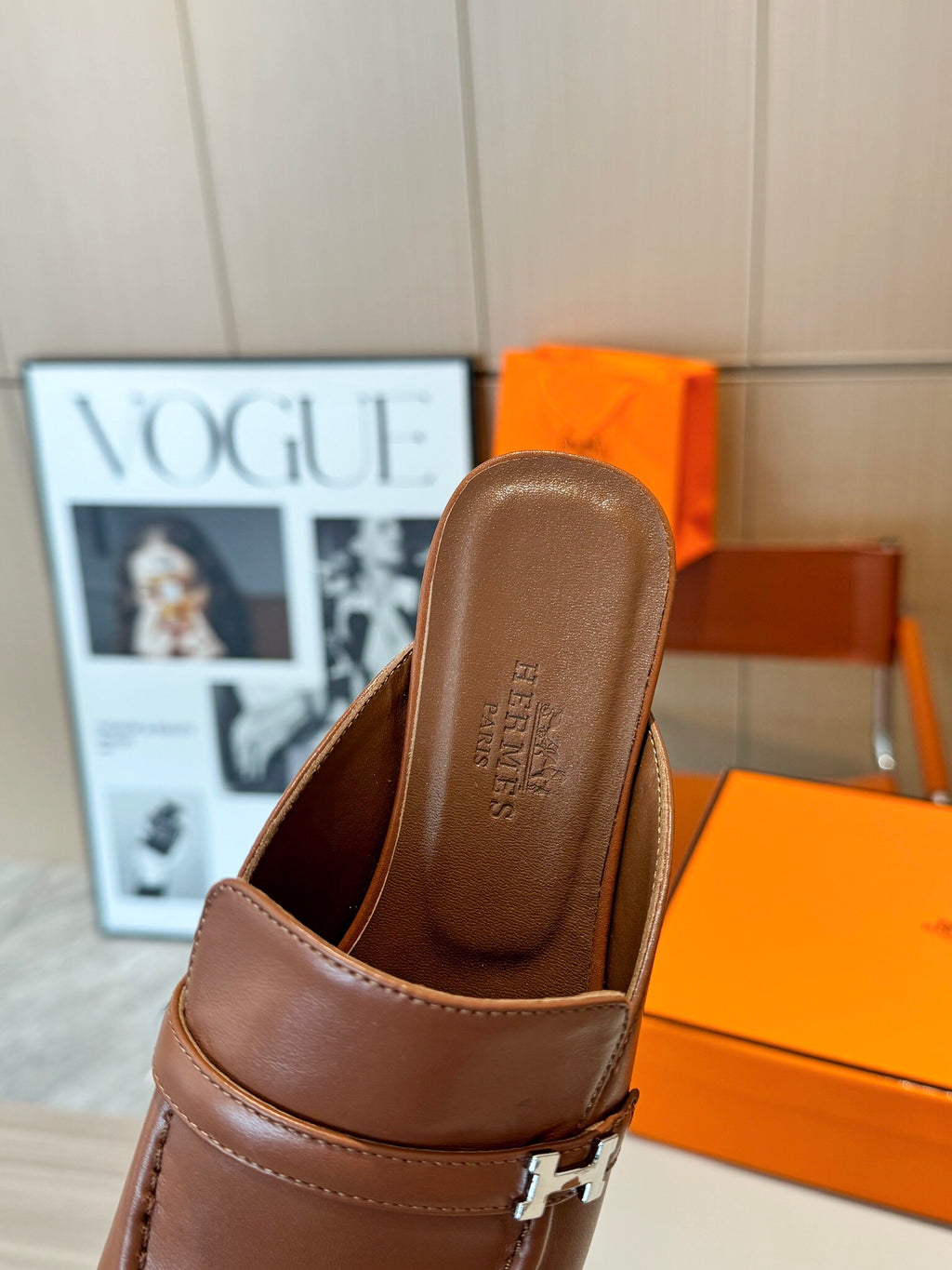 Groupie Square-Toe H-Buckle Slingback Mules – Calfskin Leather – 5 cm Heel