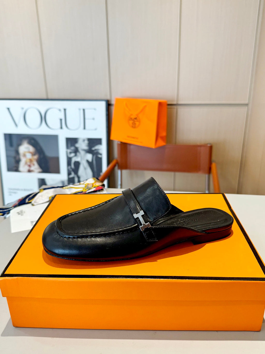 Groupie Square-Toe H-Buckle Slingback Mules – Calfskin Leather – 5 cm Heel