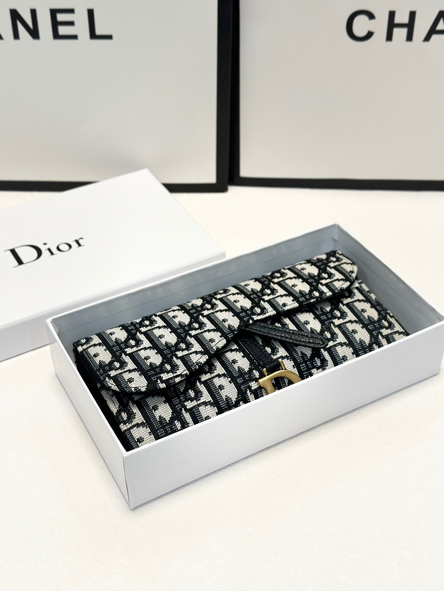 Oblique Canvas Long Wallet – Black & Beige