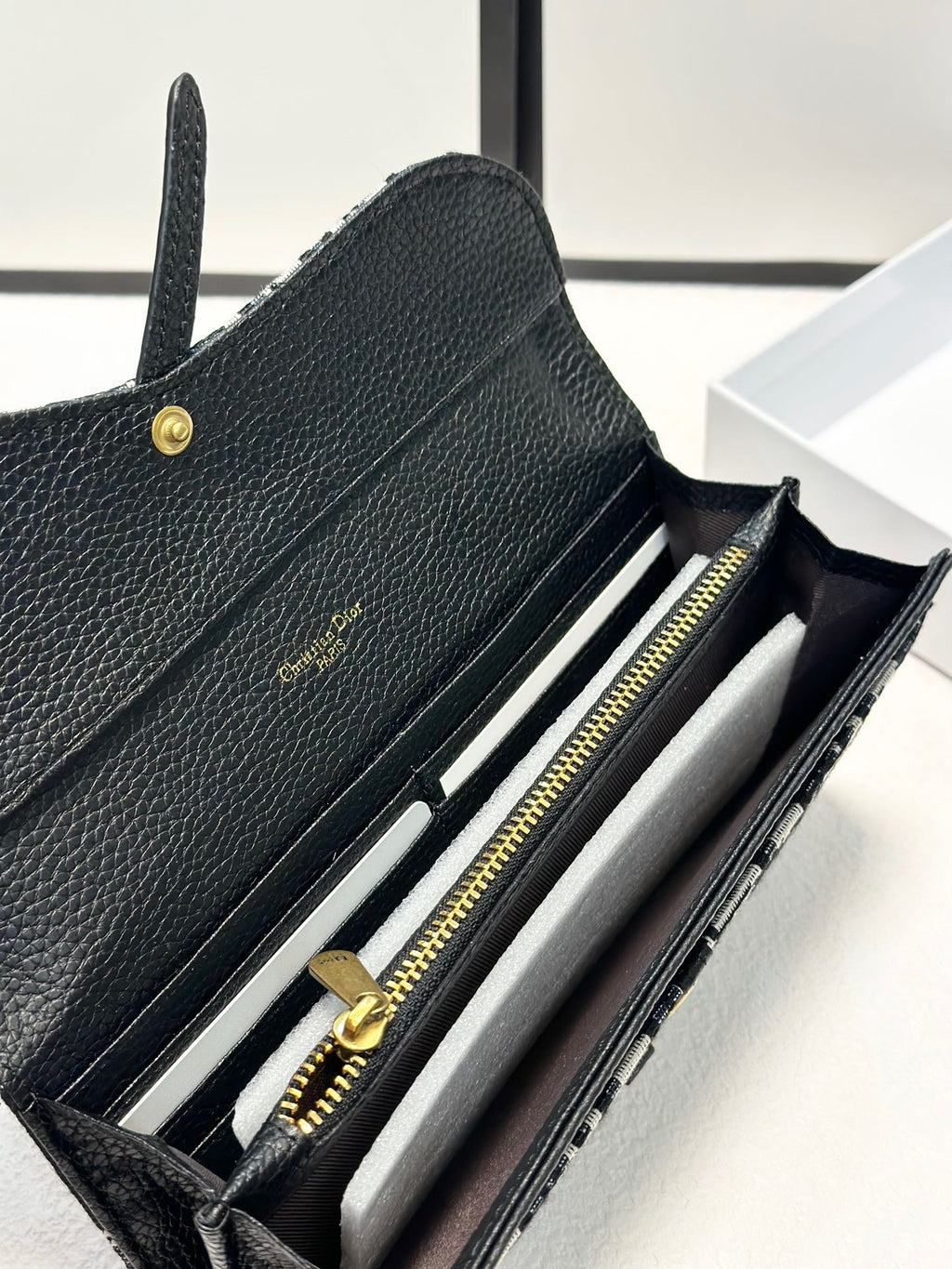 Oblique Canvas Long Wallet – Black & Beige