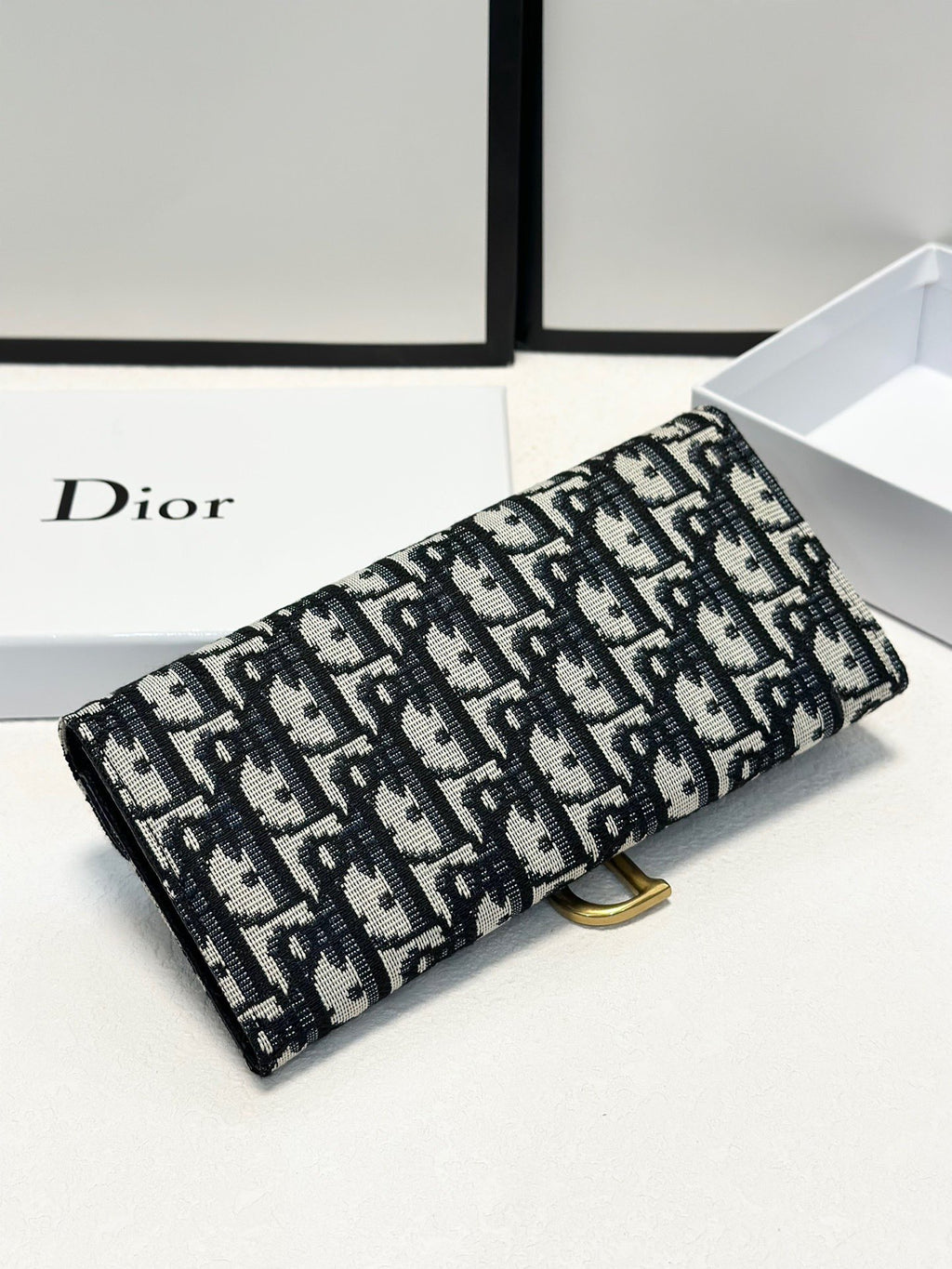 Oblique Canvas Long Wallet – Black & Beige