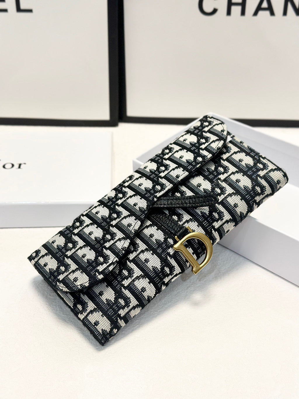 Oblique Canvas Long Wallet – Black & Beige