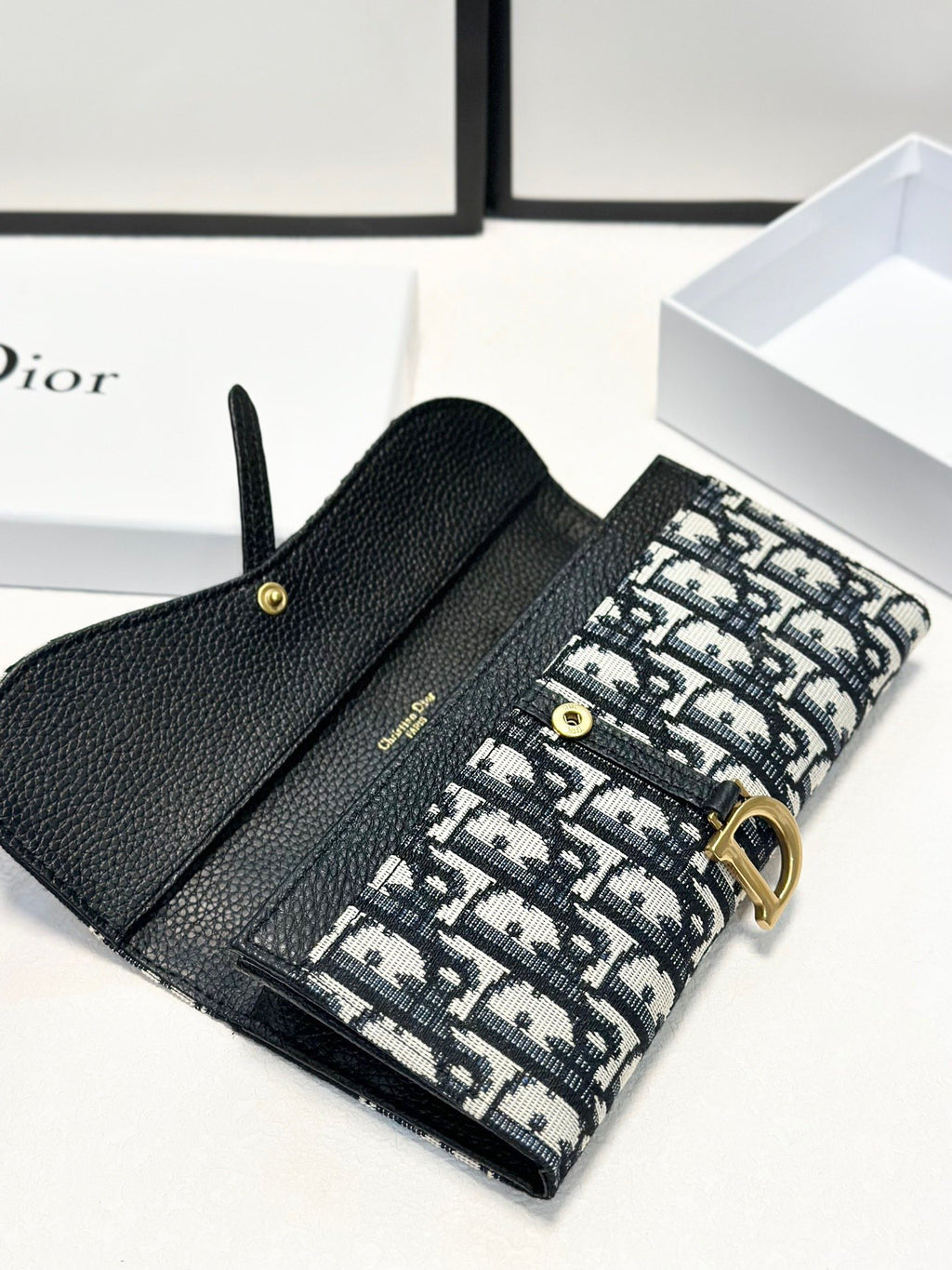 Oblique Canvas Long Wallet – Black & Beige