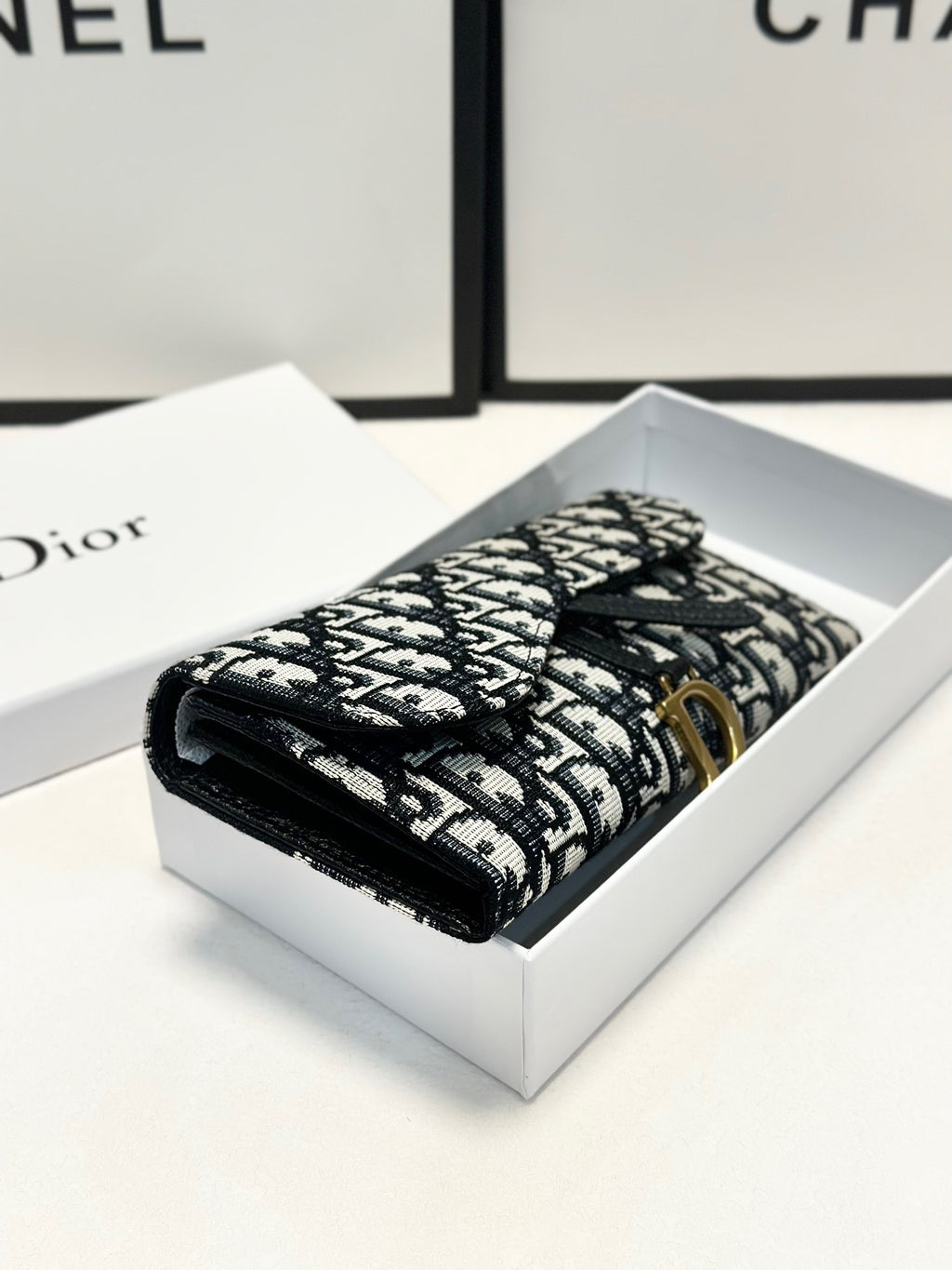 Oblique Canvas Long Wallet – Black & Beige