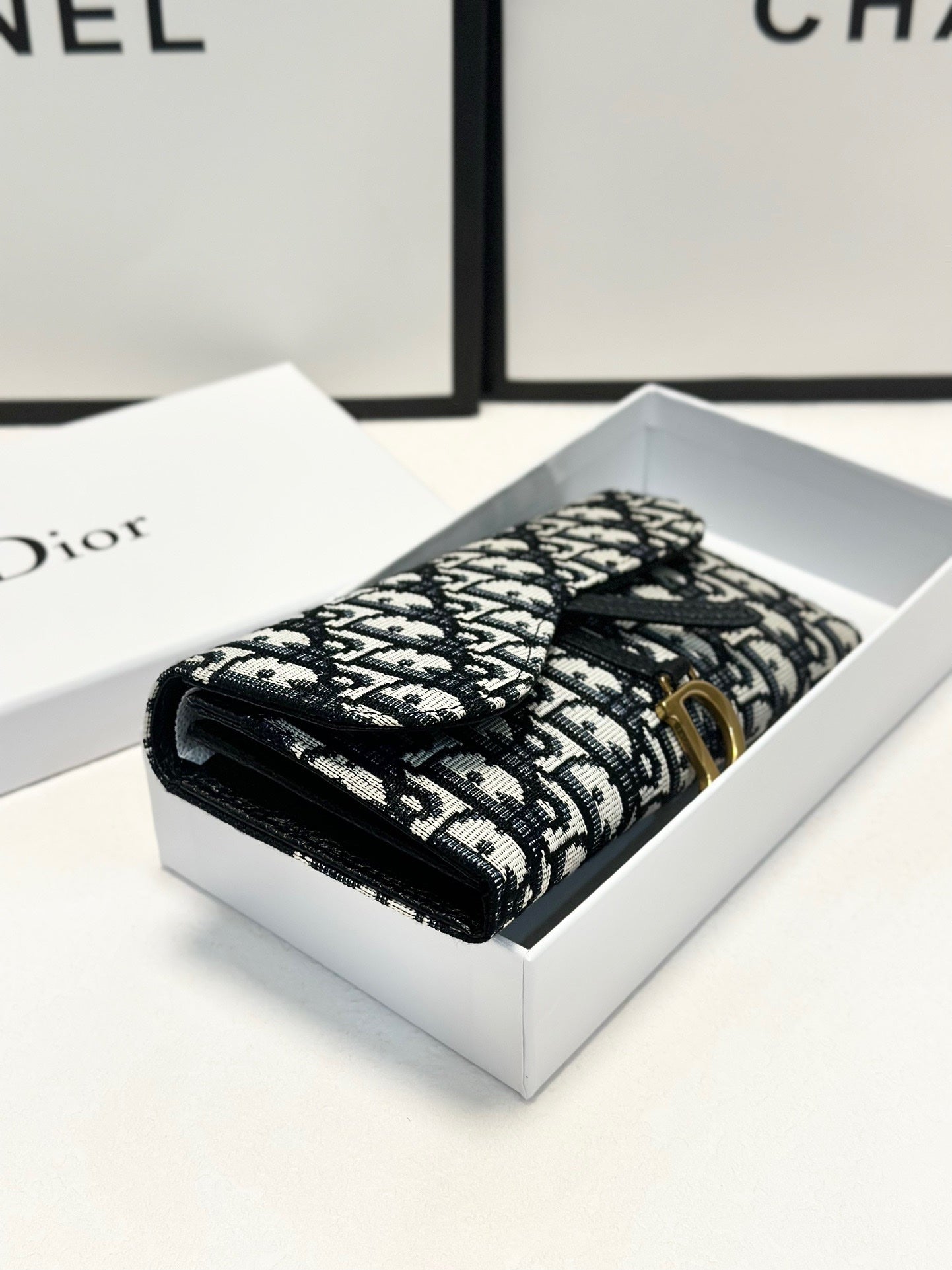 Oblique Canvas Long Wallet – Black & Beige