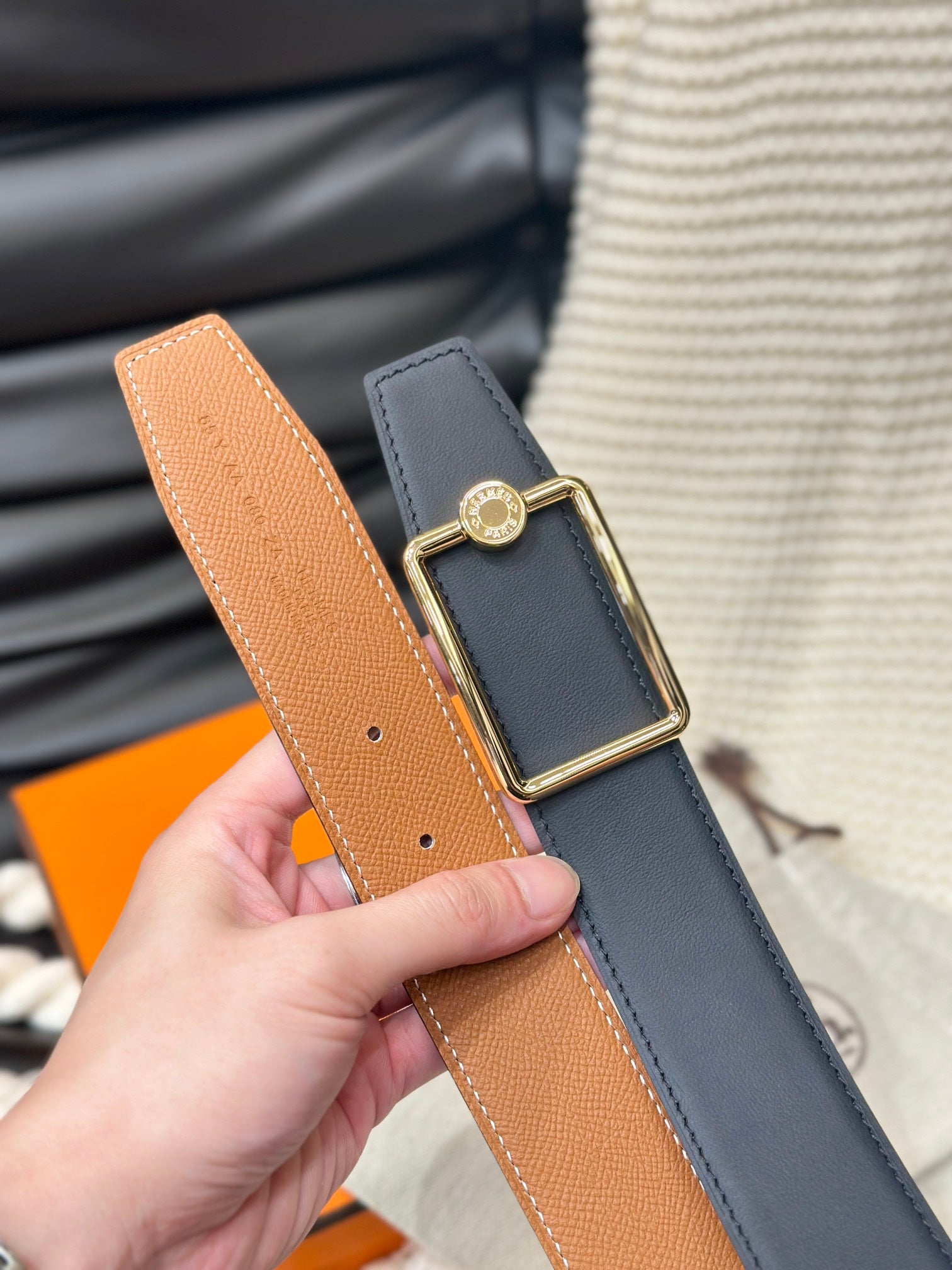 Oscar Reversible Leather Belt – Gold Buckle – 12mm