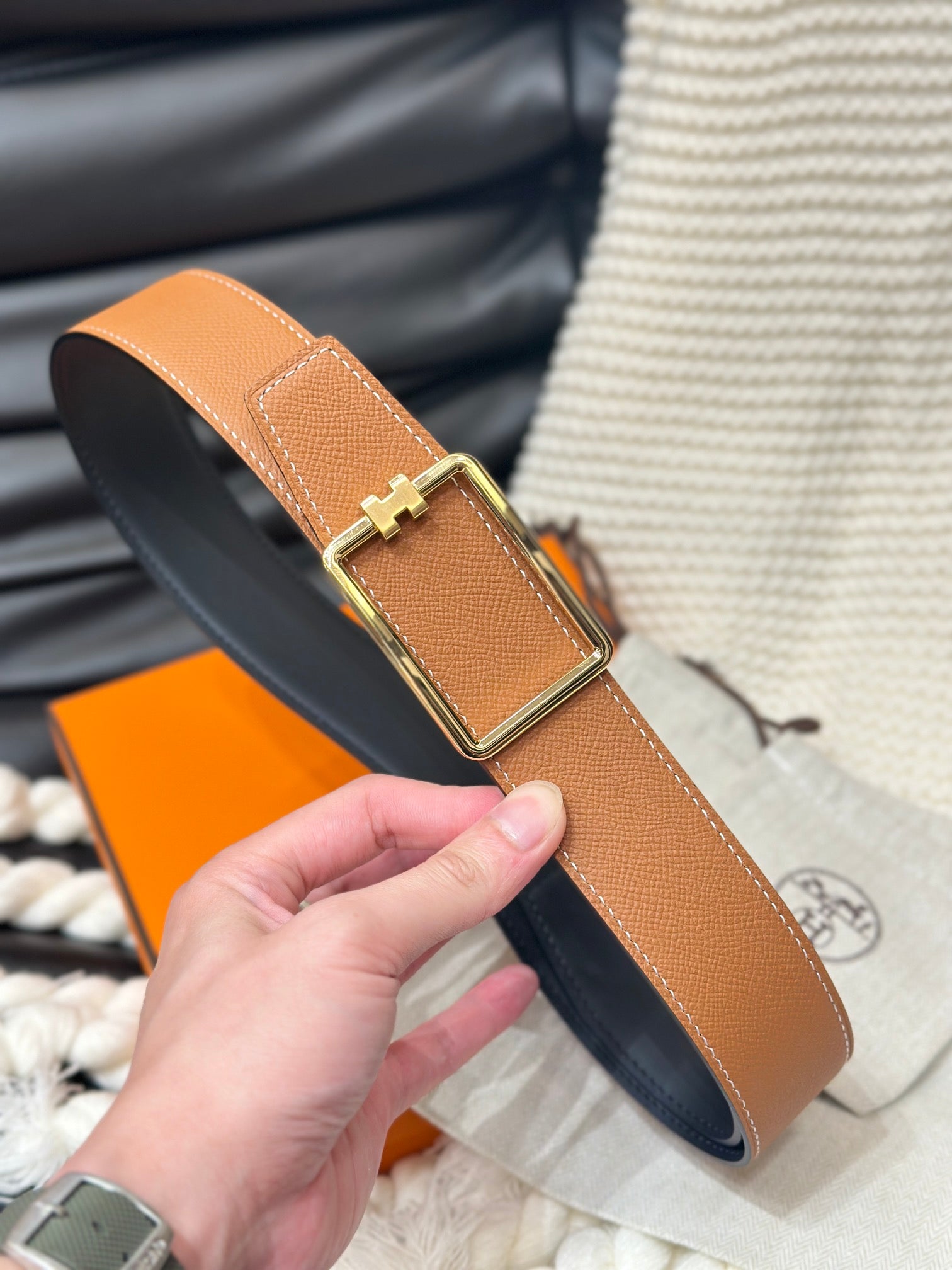 Tube H Reversible Leather Belt