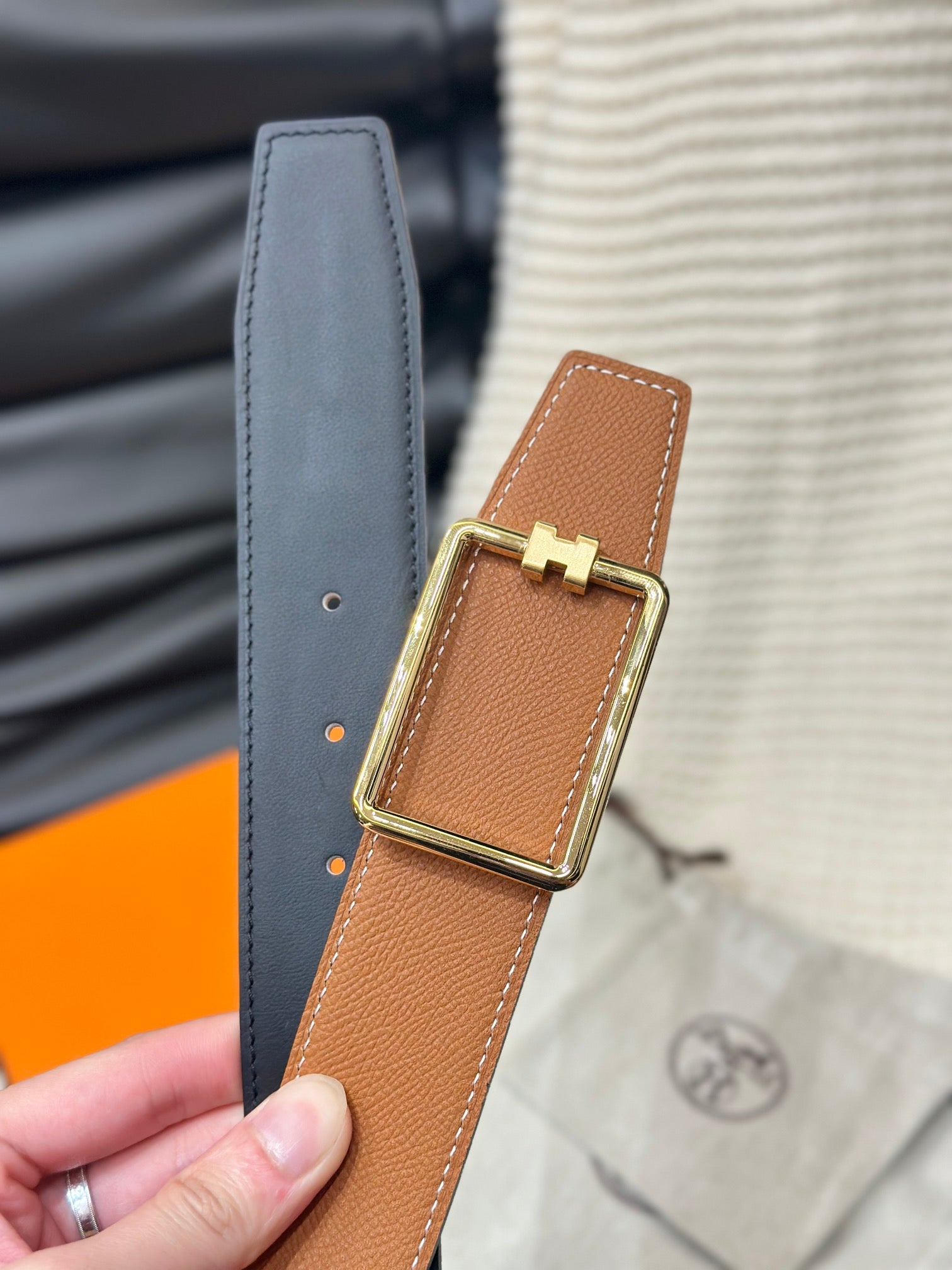 Tube H Reversible Leather Belt