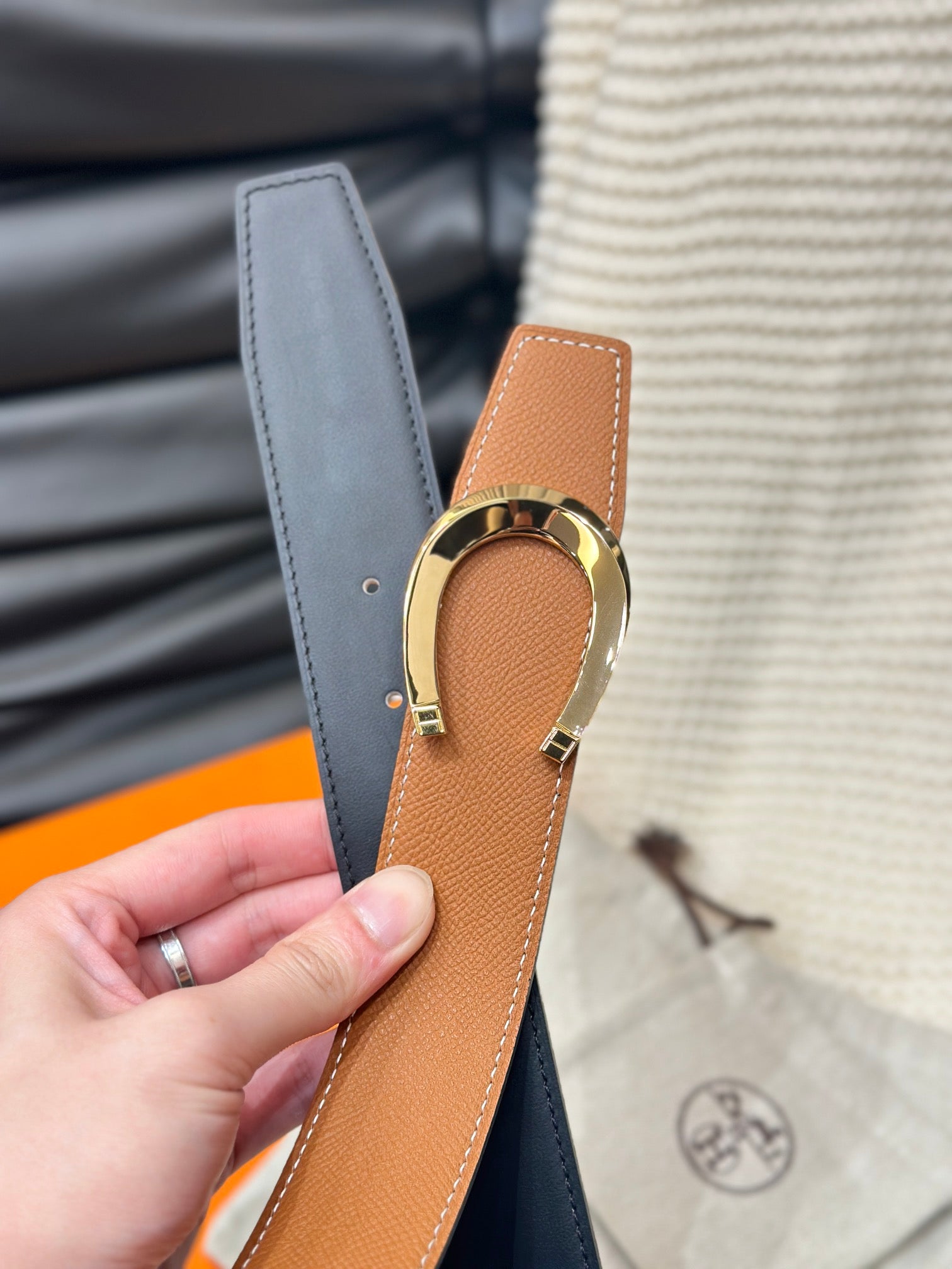 Luck Reversible Leather Belt – Gold C-Shaped Buckle