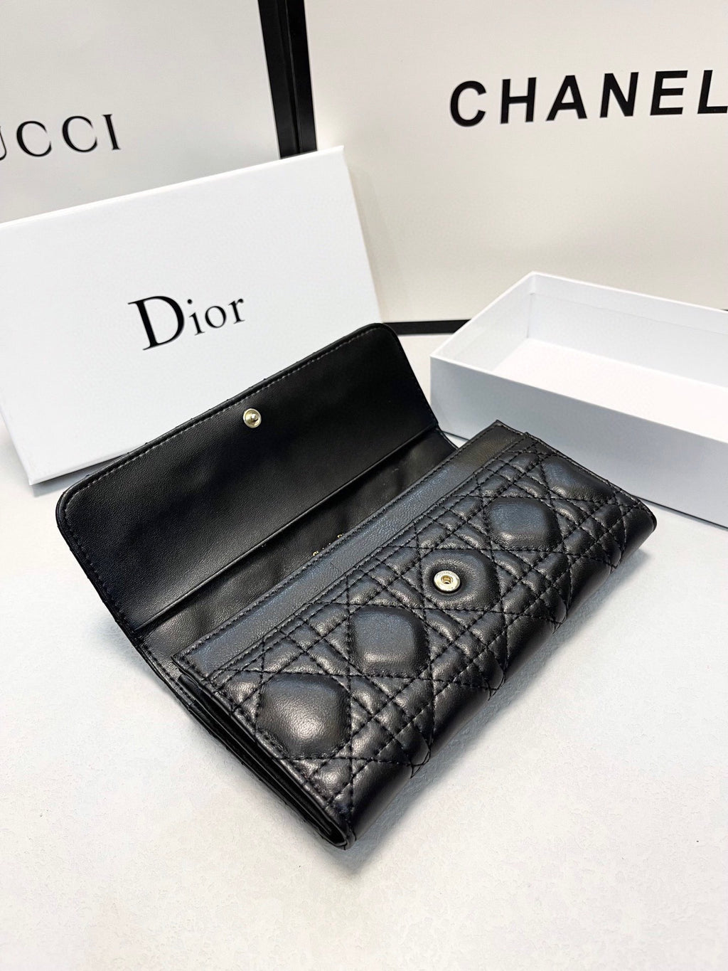 Quilted Leather Long Wallet