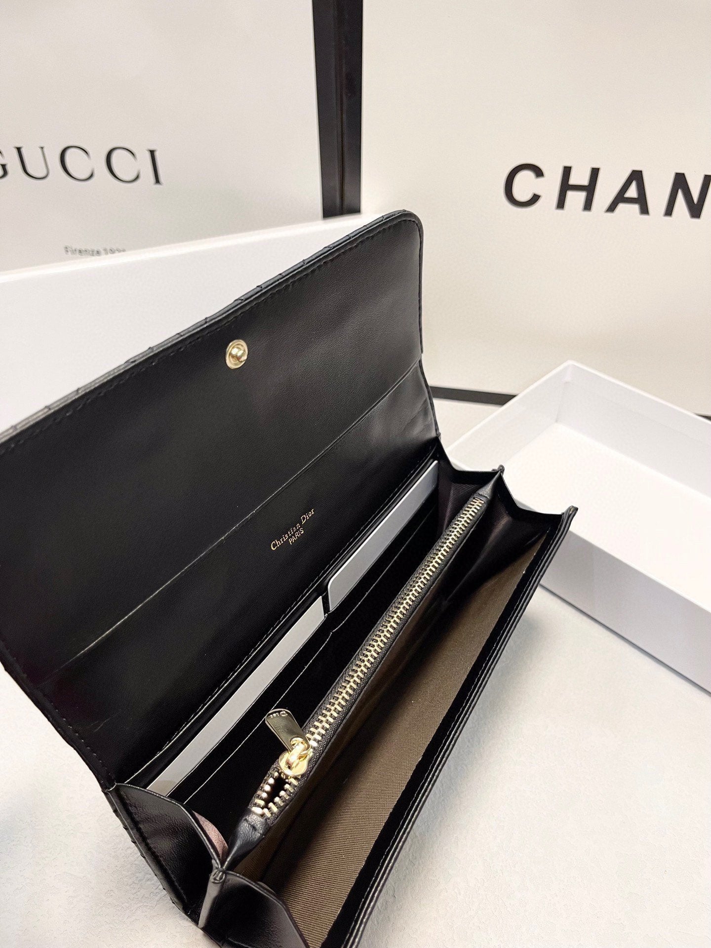 Quilted Leather Long Wallet