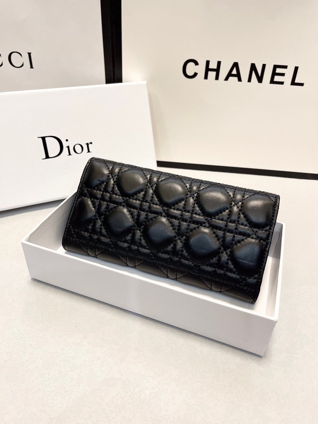 Quilted Leather Long Wallet