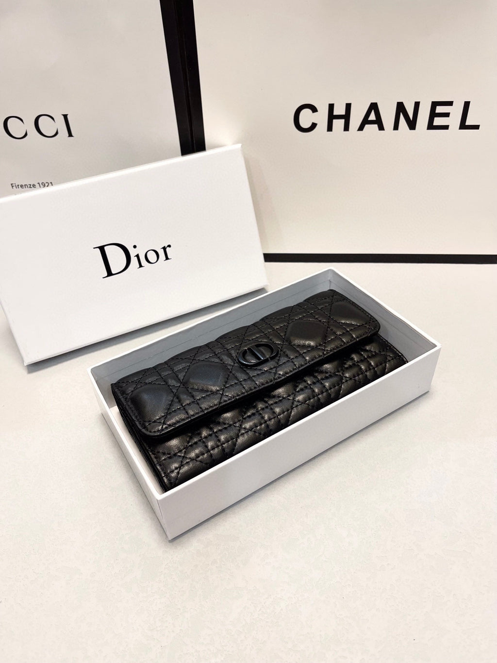 Quilted Leather Long Wallet