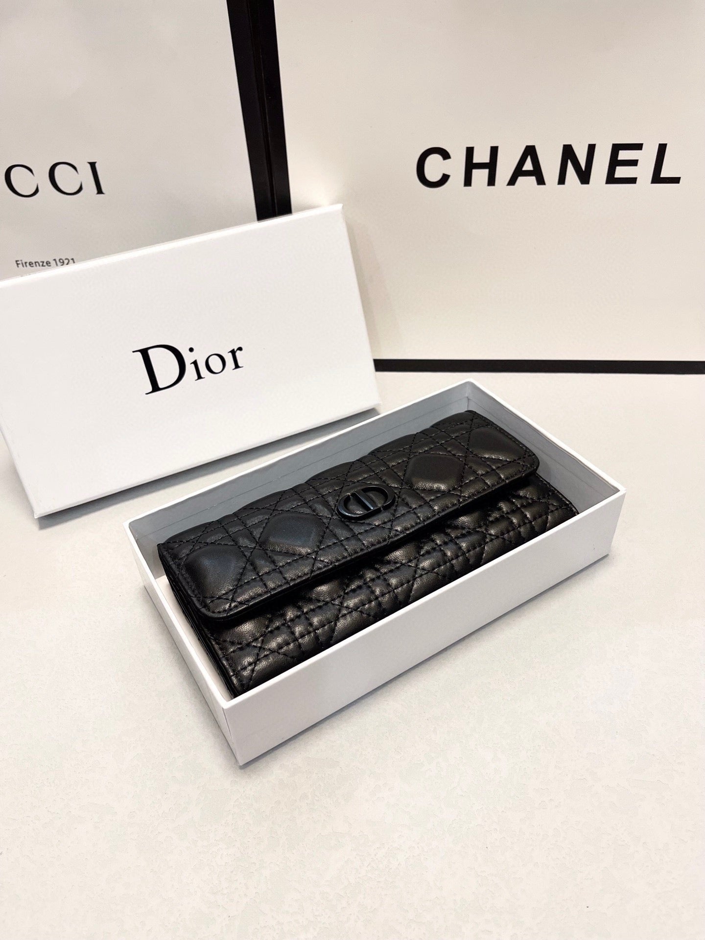 Quilted Leather Long Wallet