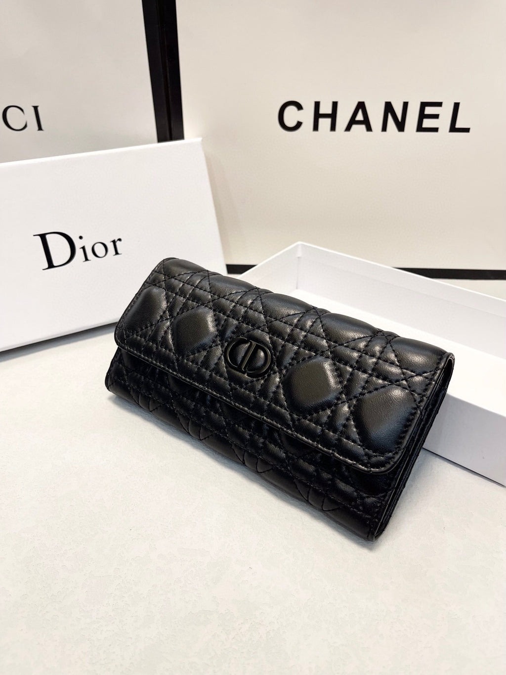 Quilted Leather Long Wallet