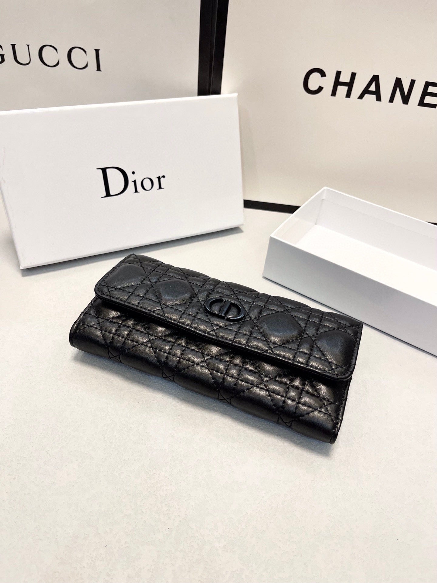 Quilted Leather Long Wallet