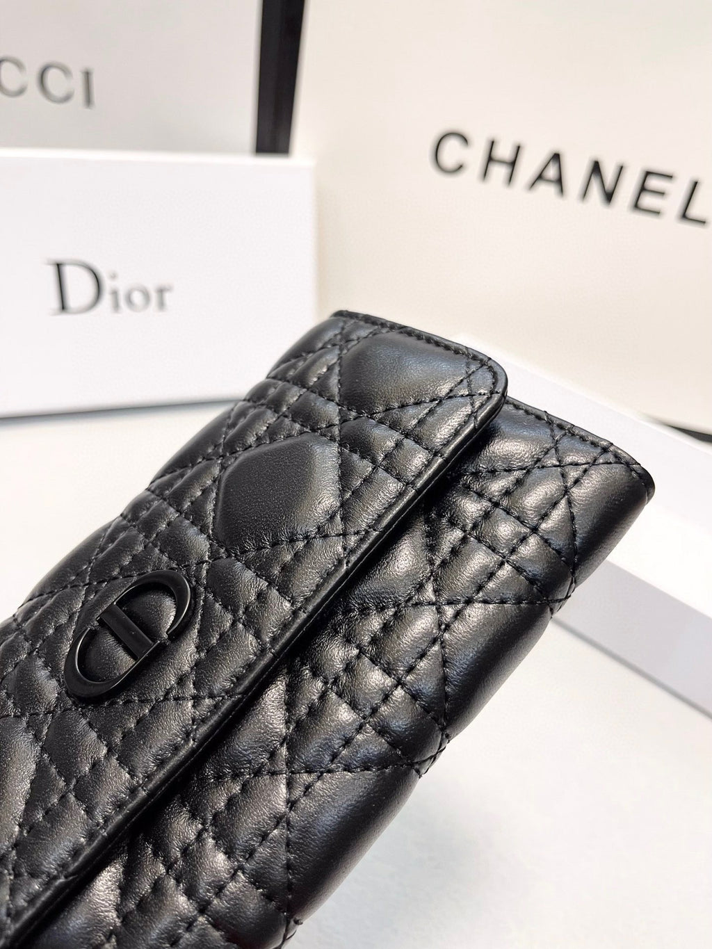 Quilted Leather Long Wallet