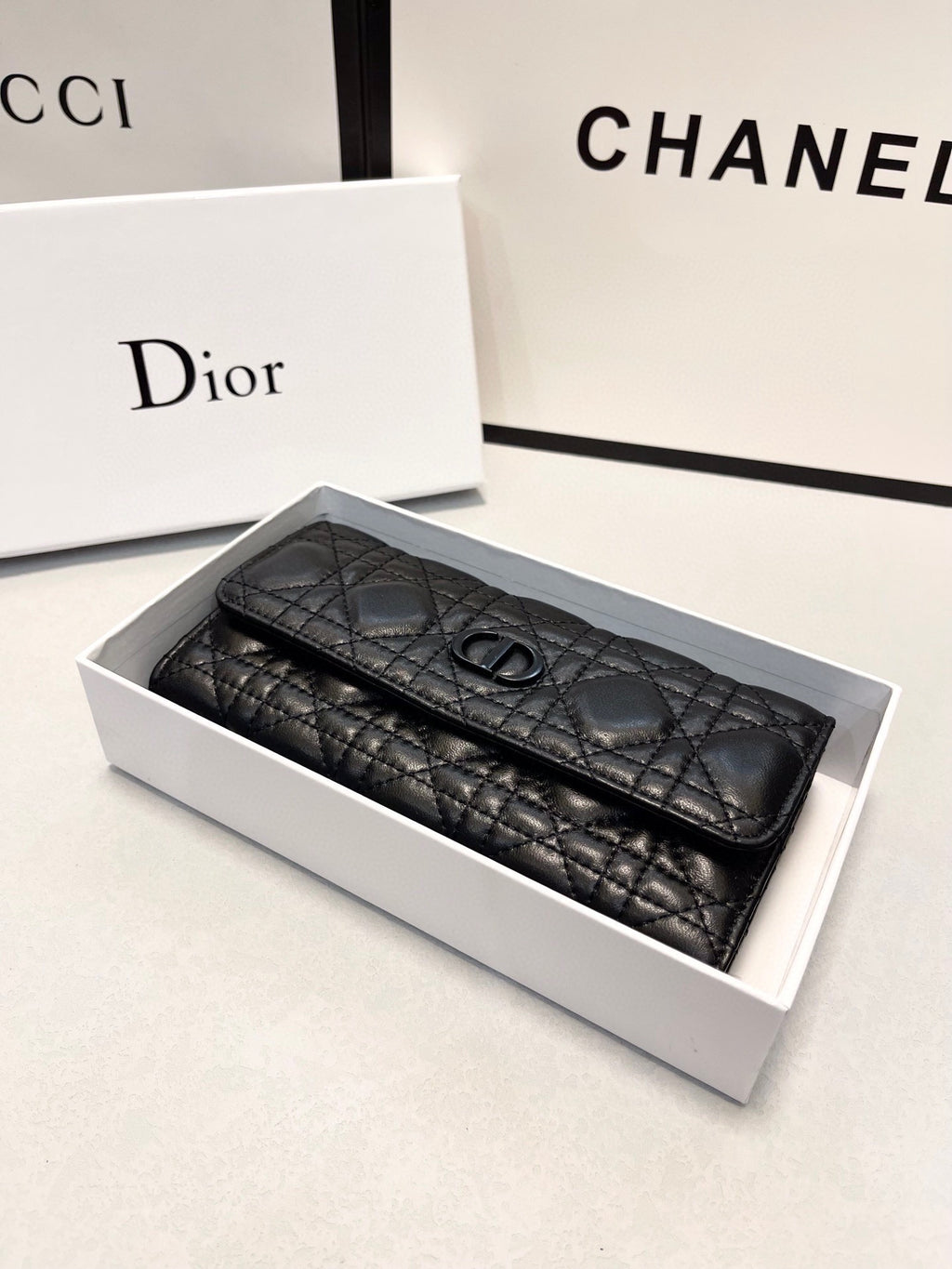 Quilted Leather Long Wallet