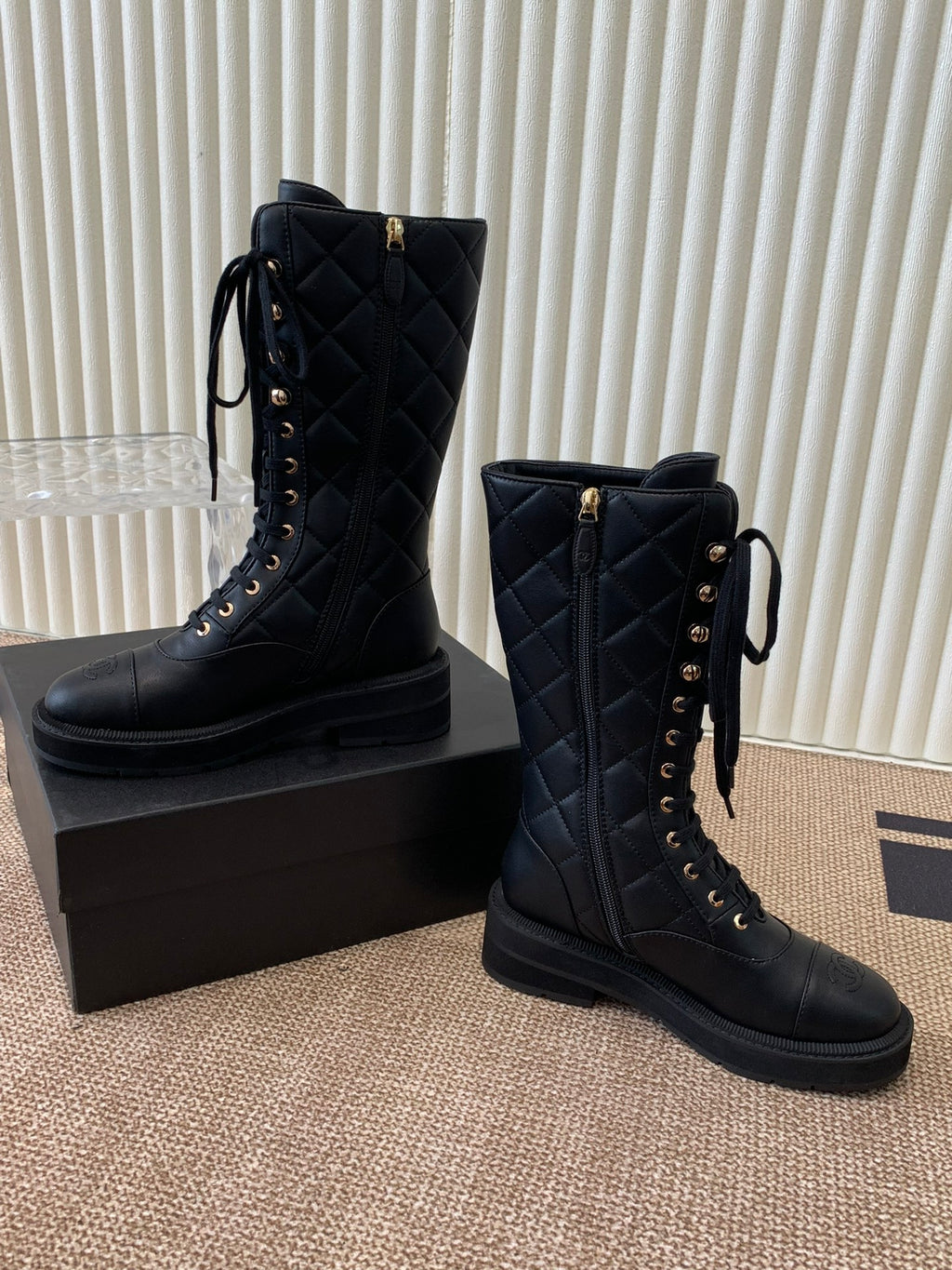 Quilted Leather Combat Boots