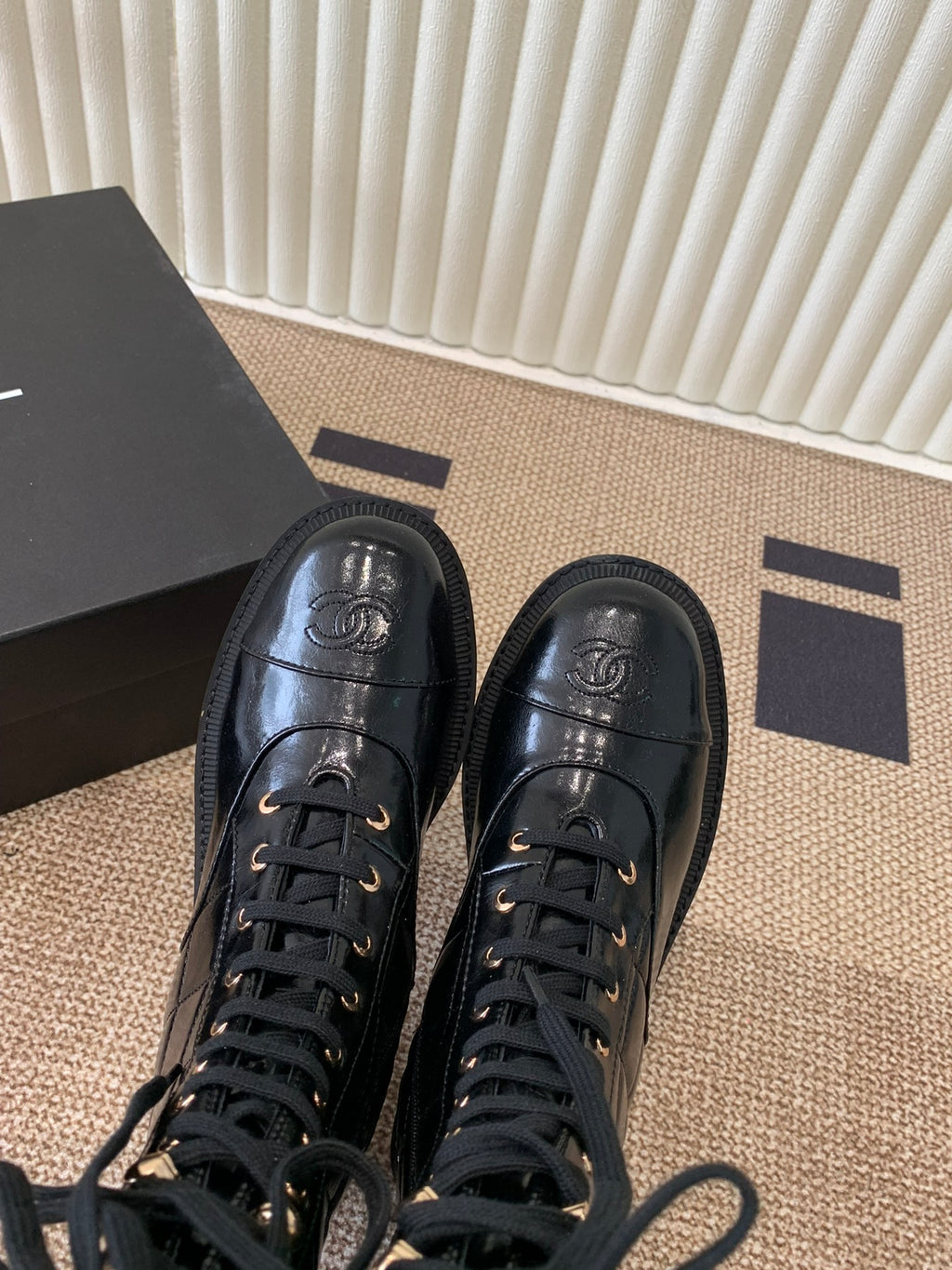 Quilted Patent Leather Lace-Up Boots