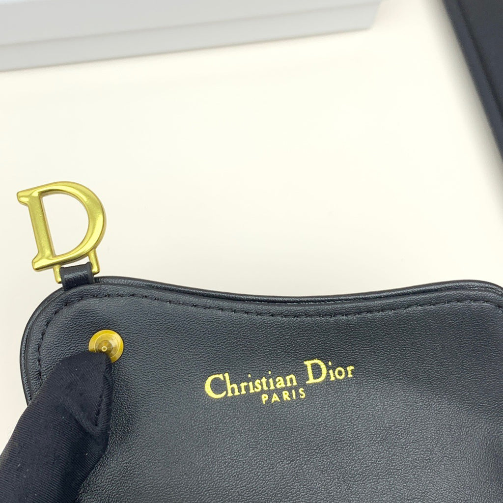 Oblique Card Holder Wallet with Black Leather Flap & Gold “D” Charm